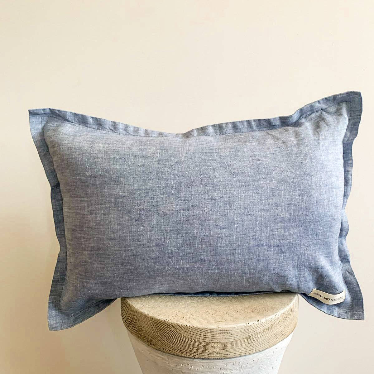 Pure French Linen Lumbar Cushion with Flange Detail - Denim Mama and Tochter