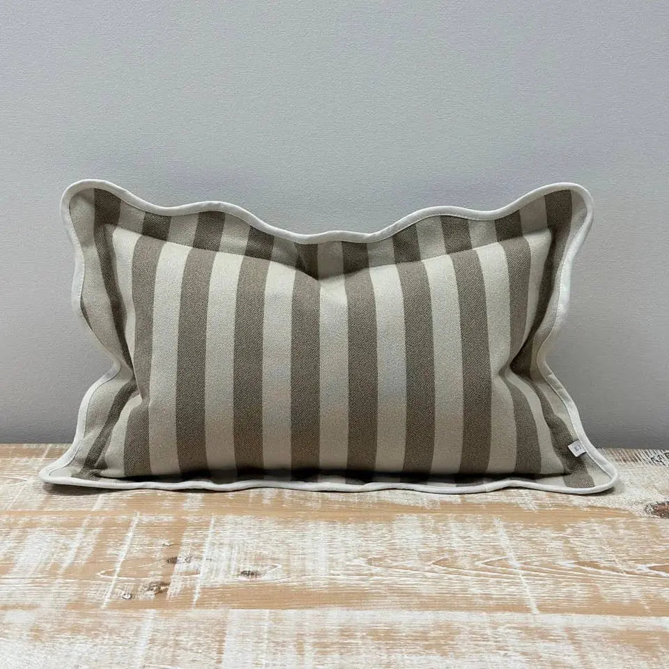 Chloe Greige Stripe Scalloped Edge Cushion Cover – 50×30cm Ellenvale Trade