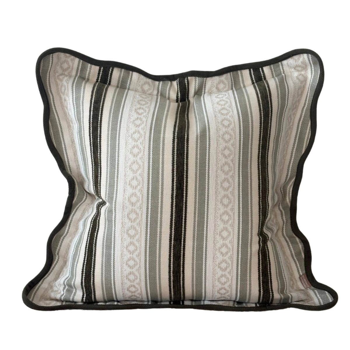 Chloe Olive & Sage Stripe Scalloped Cushion Cover – 45 x 45 cm