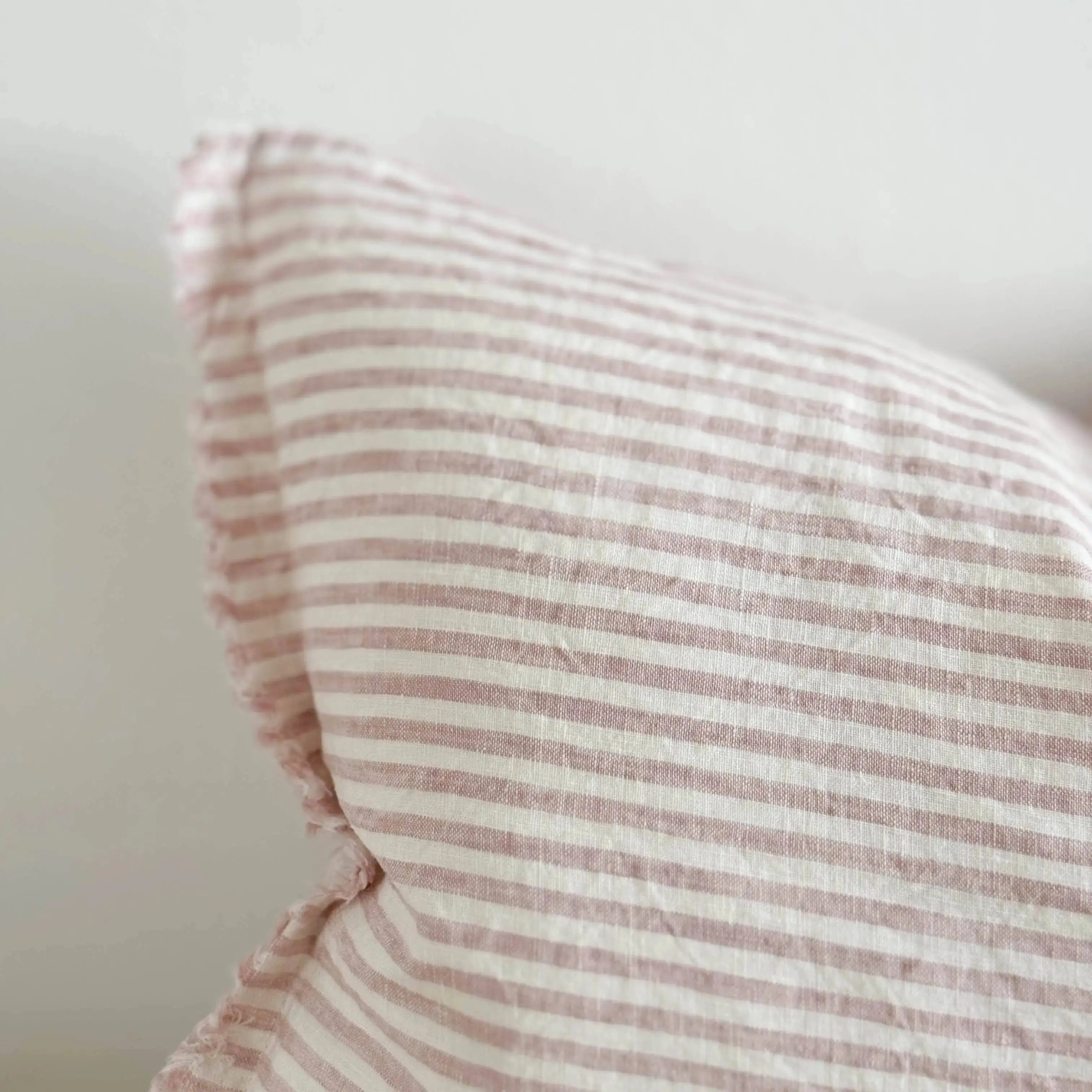 Esmee Fringed Linen Cushion Cover 50x30 – Pink & Cream Stripe Ellenvale Trade