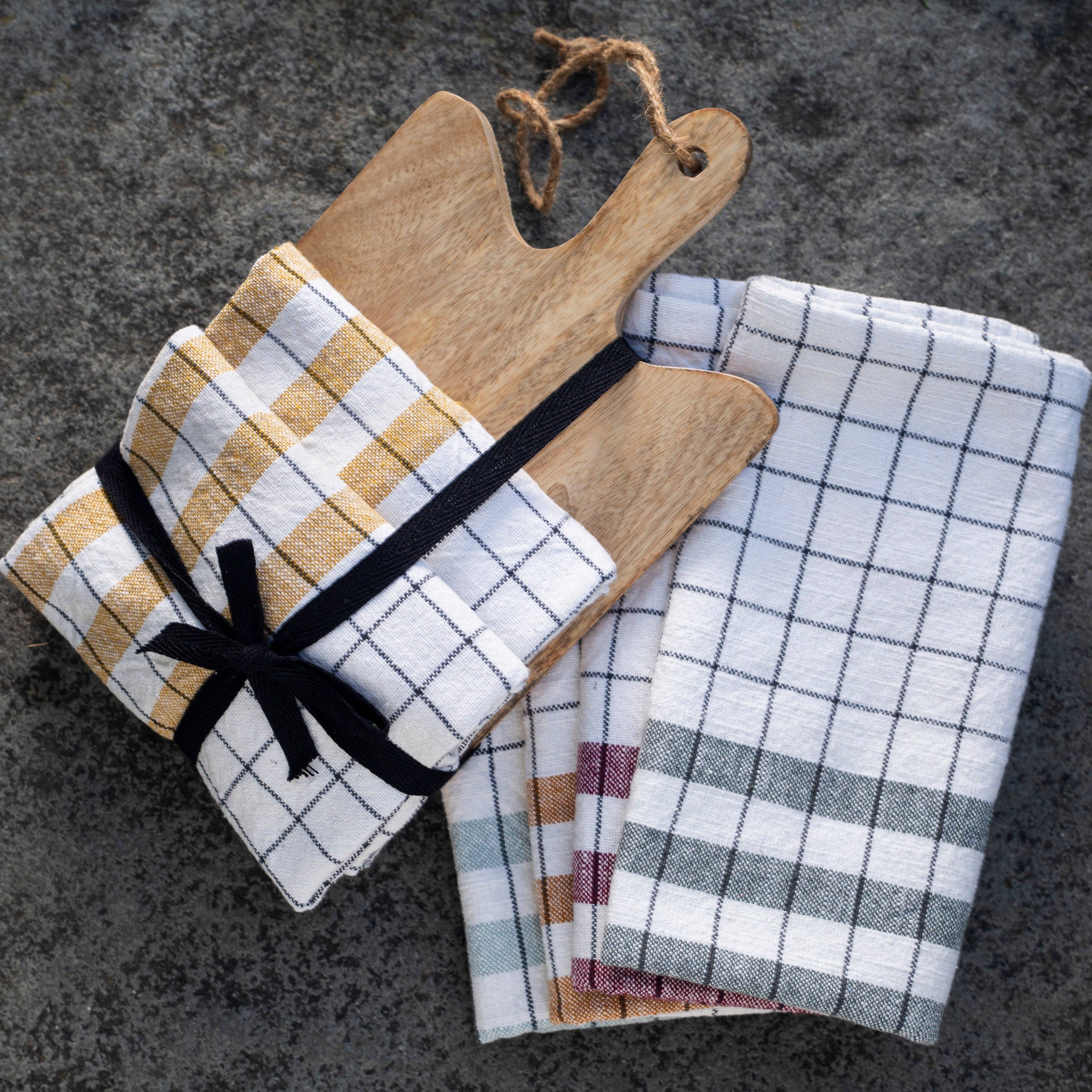 Gift pack - Set of 2 Kitchen Towels & Wooden Chopping Board: Teal Rich Home Linens