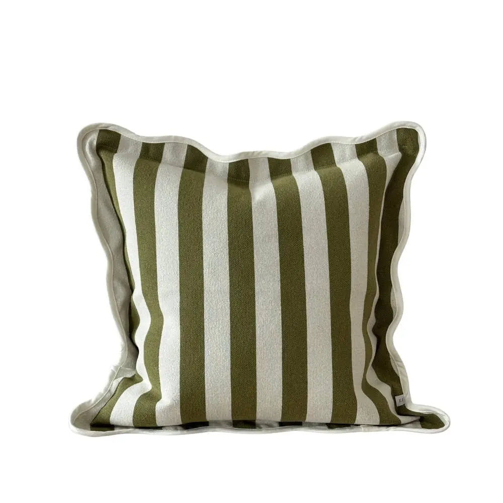 Chloe Olive Lime Stripe Scalloped Edge Cushion Cover – 45 × 45 cm