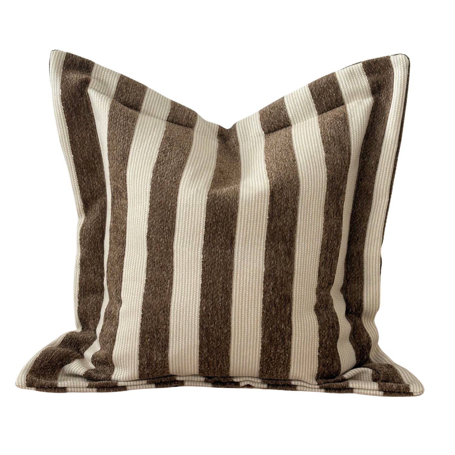 Orla Coffee Brown Stripe Flanged Edge Cushion Cover – 45 x 45 cm