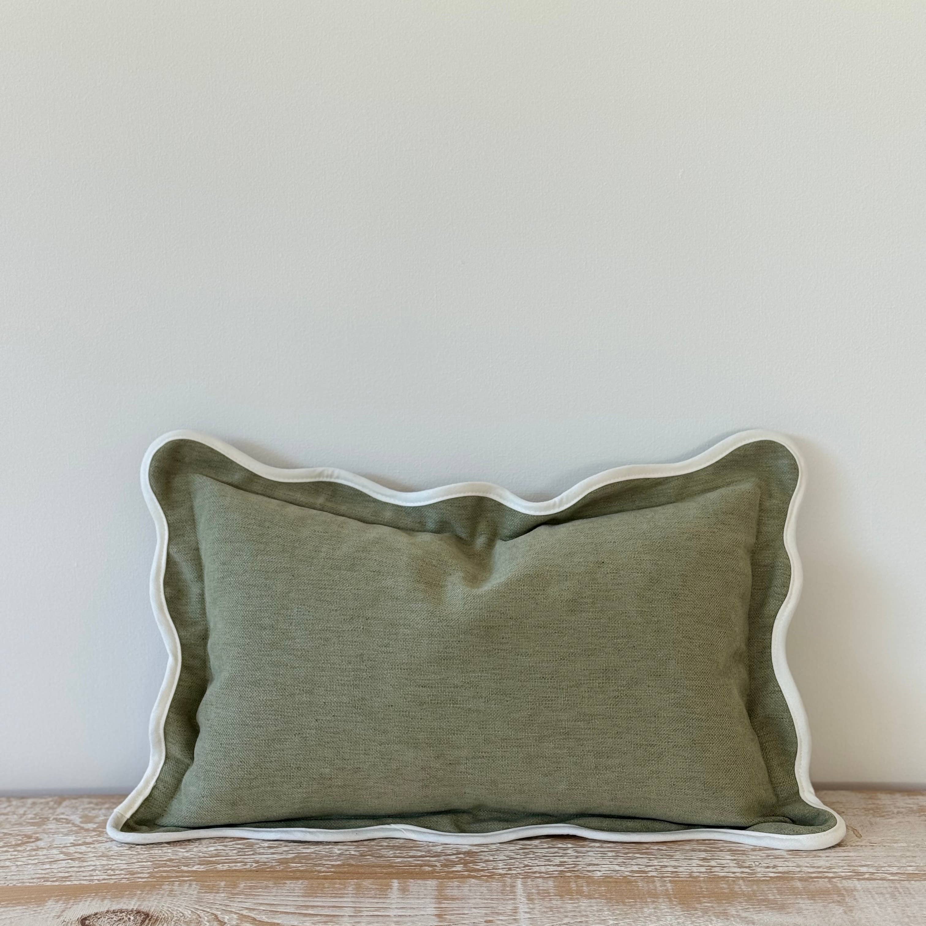 Chloe Sage Scalloped Edge Cushion 50x30 Ellenvale Trade