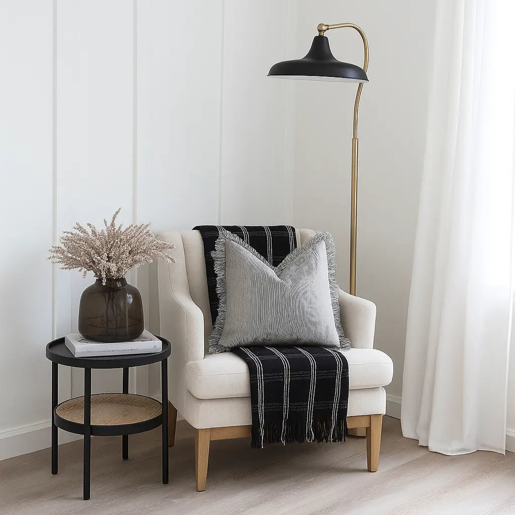 Pure French Linen Frayed Edge Ruffle Cushion Cover - Pinstripe Mama and Tochter