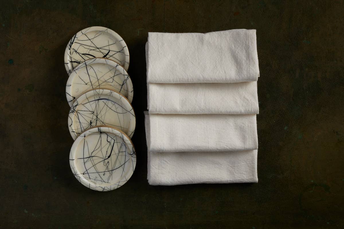 Gift Pack – Set of 4 Wooden Coasters & Cocktail Napkins Rich Home Linens