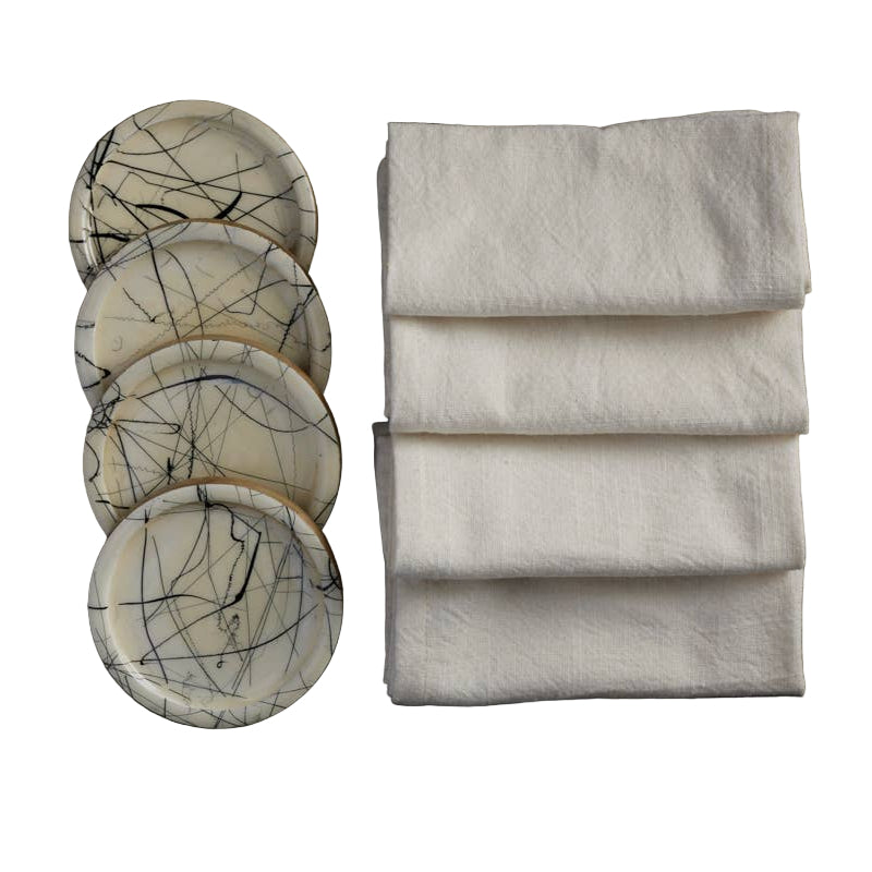 Gift Pack -Set Of 4 wood Coasters & Cocktail napkins Rich Home Linens