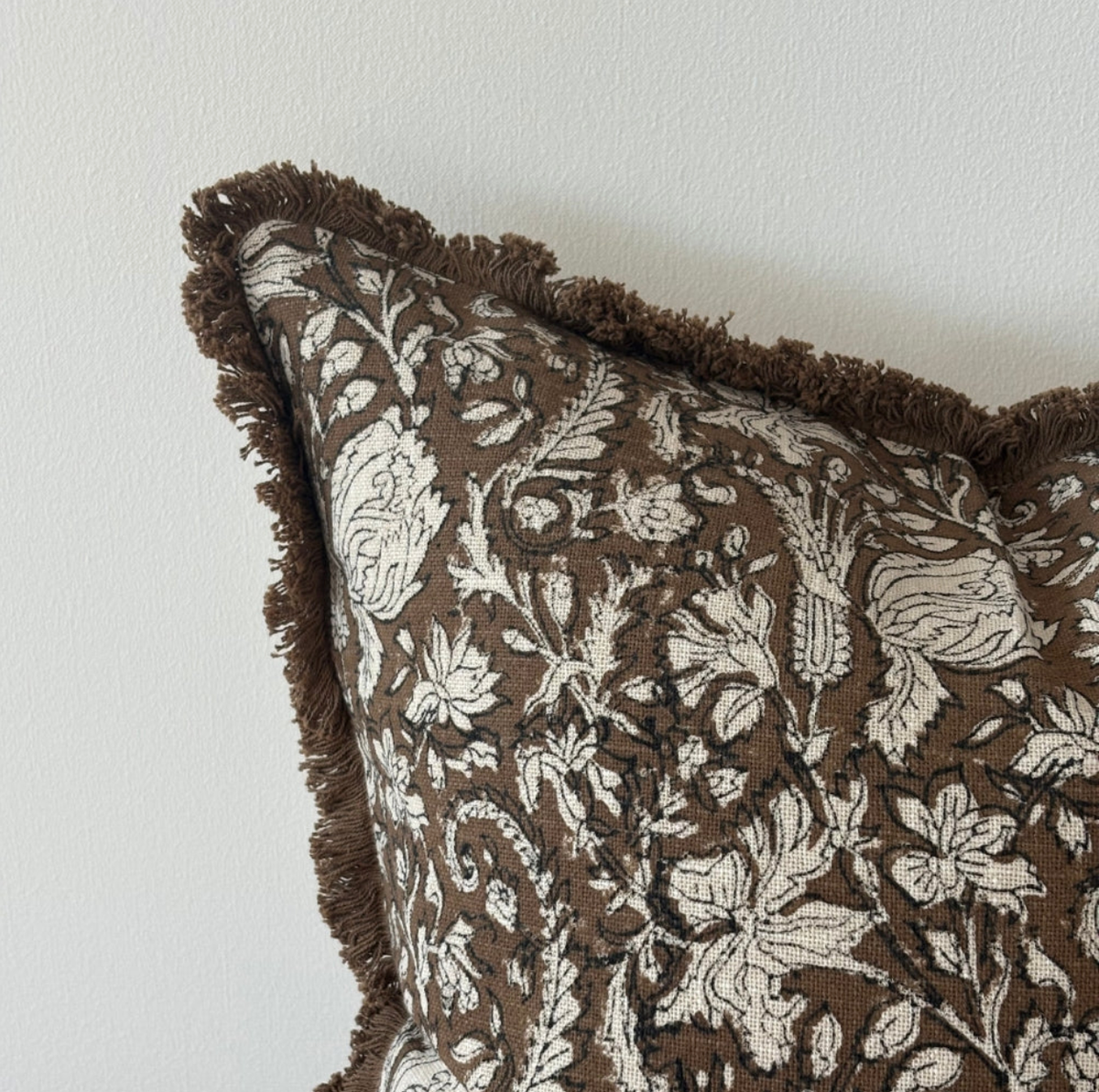 Sadie Brown & Cream Printed Fringed Cushion Cover - 45x45
