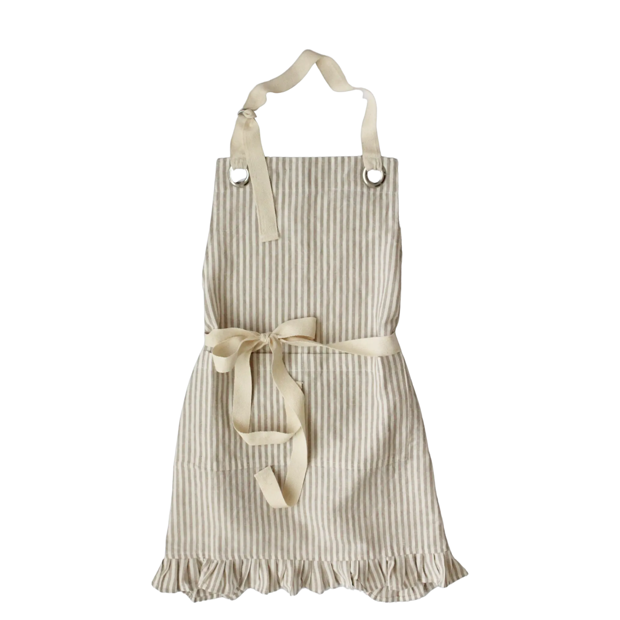 Ruffle Pin Stripe Apron – Tan