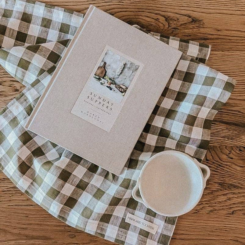 Pure French Linen Tea Towel - Olive Gingham Mama and Tochter