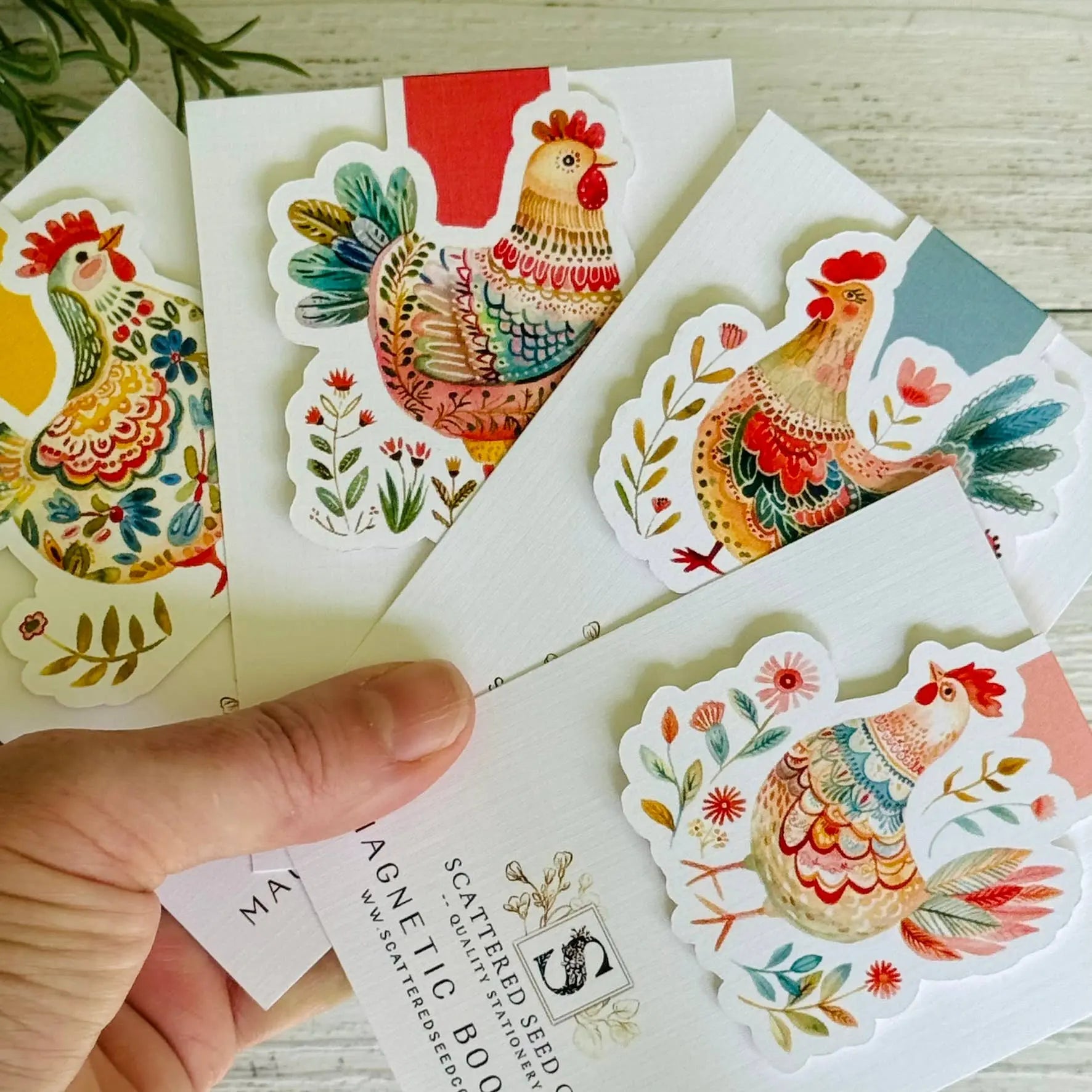 Folk Art Chicken Magnetic Bookmark – Pink Chicken