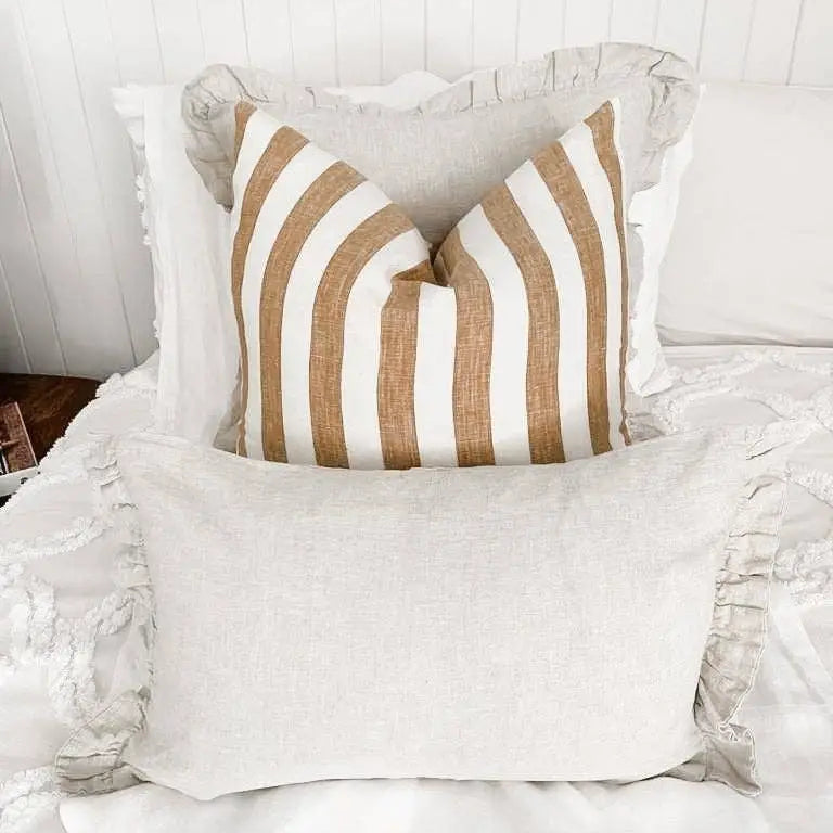Toffee Wide Stripe Linen Cushion Mama and Tochter