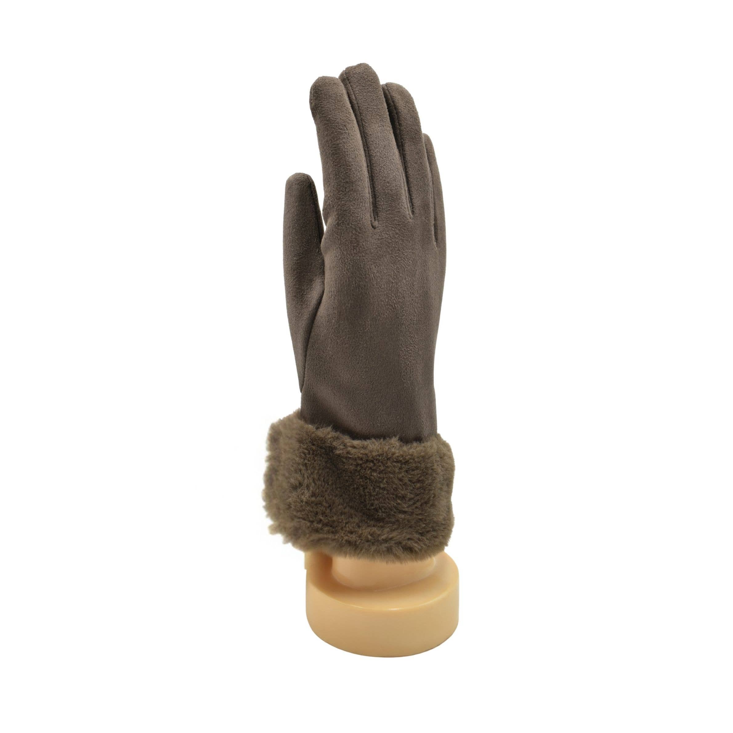 Faux Fur Cuff Gloves – Brown