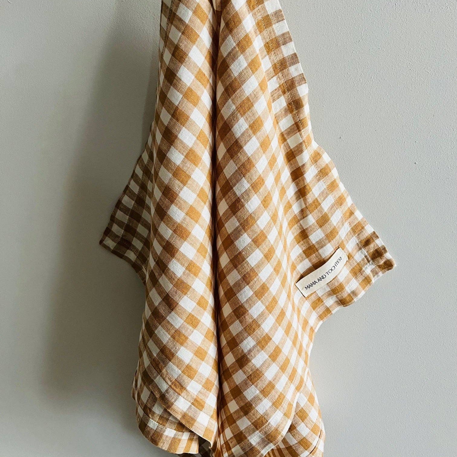 Pure French Linen Tea Towel - Toffee Gingham Small Mama and Tochter