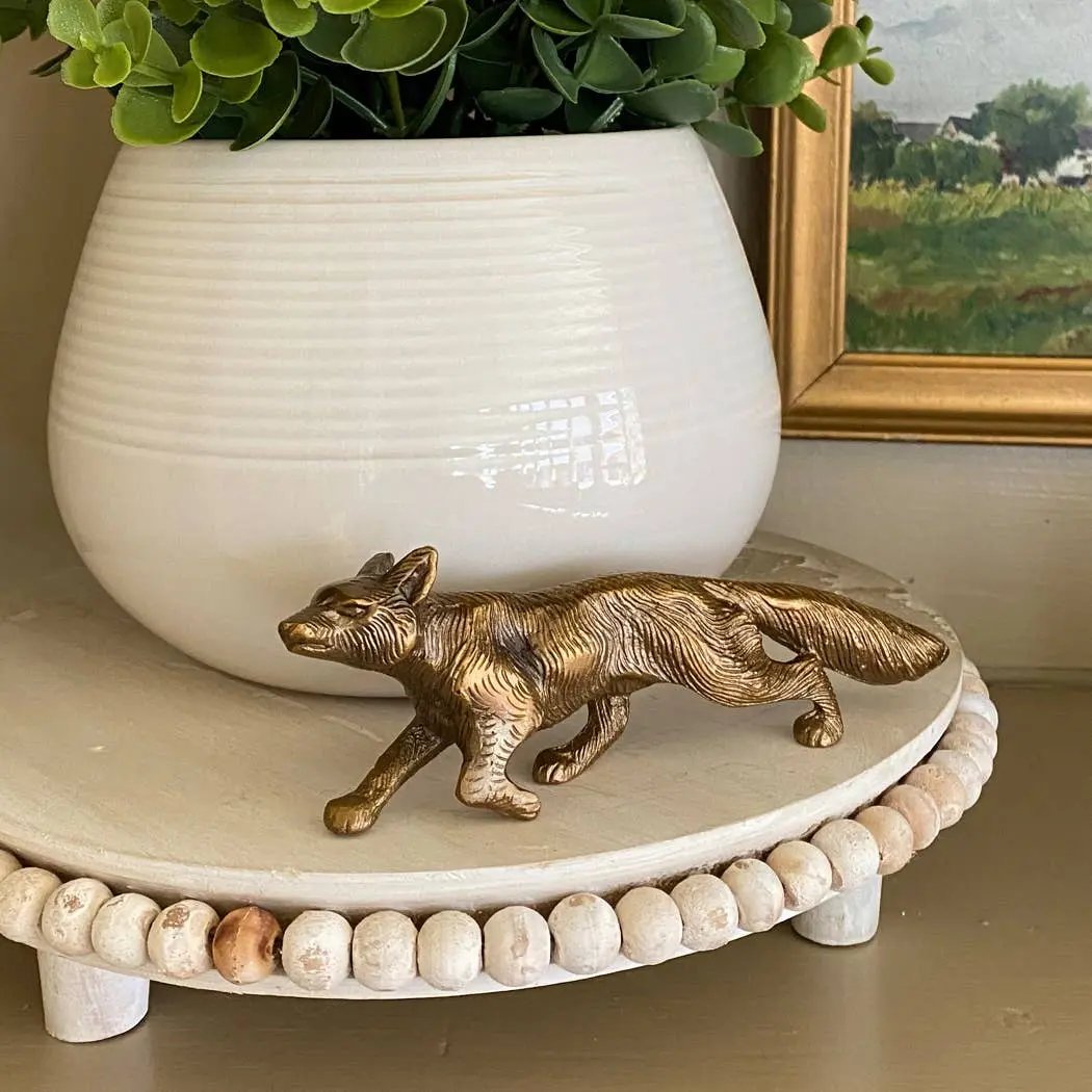 Solid Antiqued Brass Running Fox – Tabletop Decor / Paperweight - Small