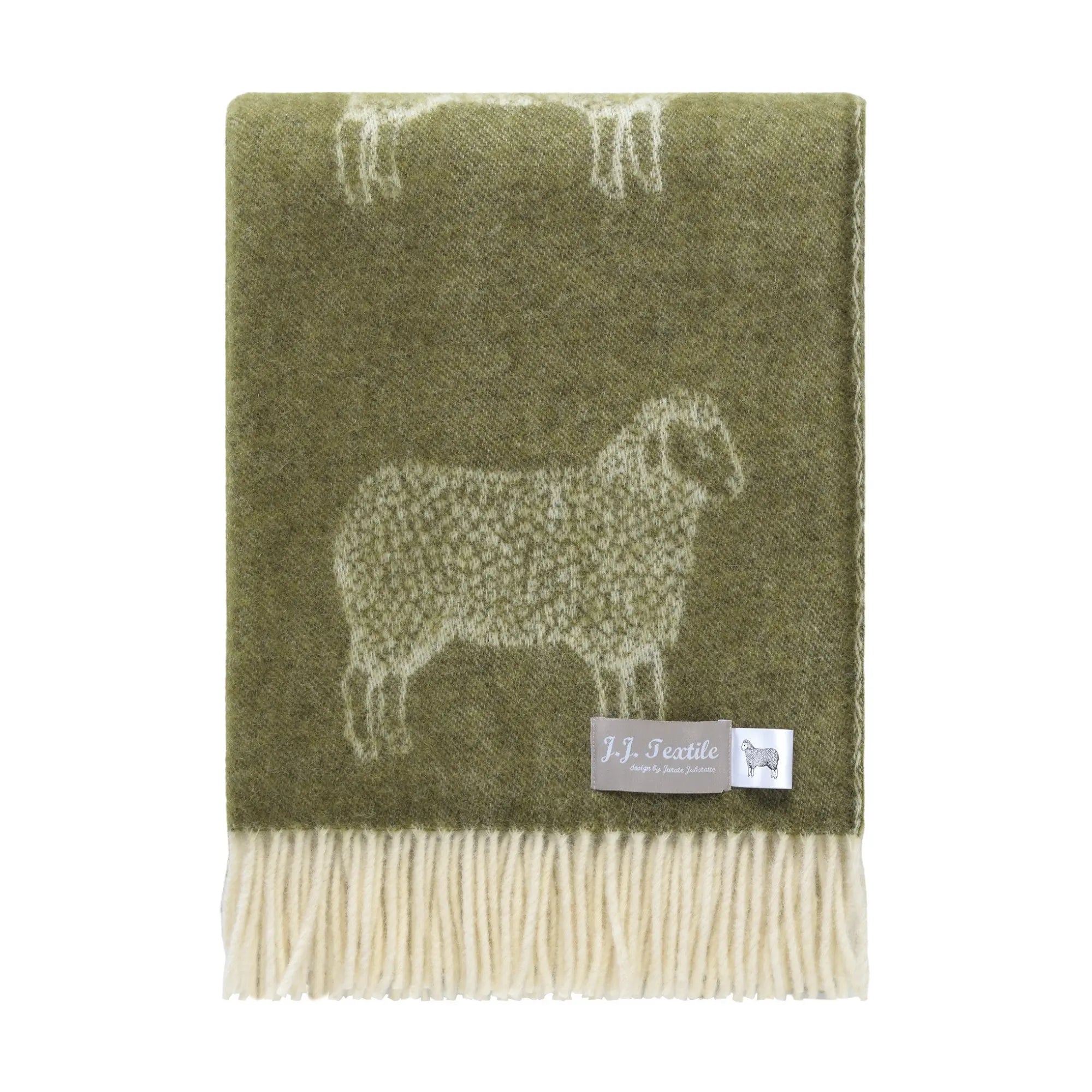 Sheep Mossy Green Pure Wool Throw JJ Textile