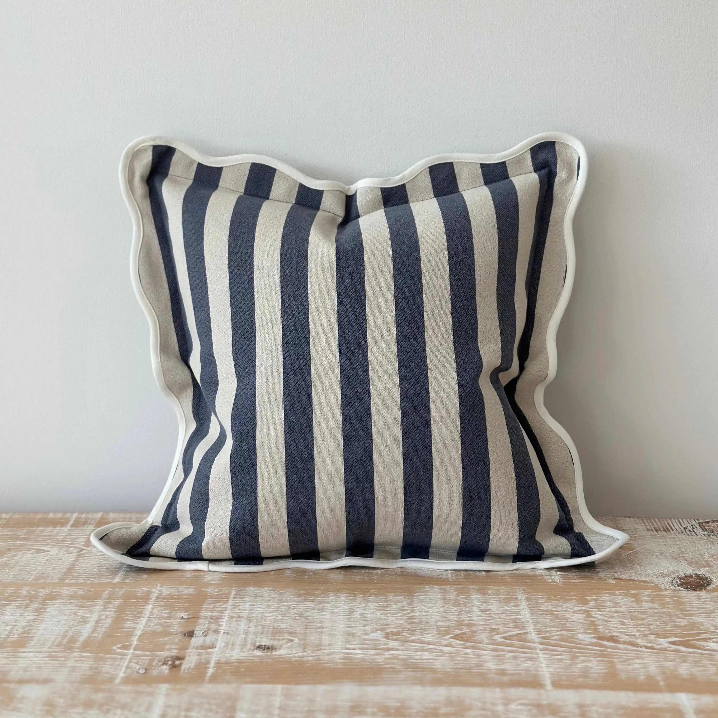Chloe Navy Stripe Scalloped Edge Cushion Cover Ellenvale Trade