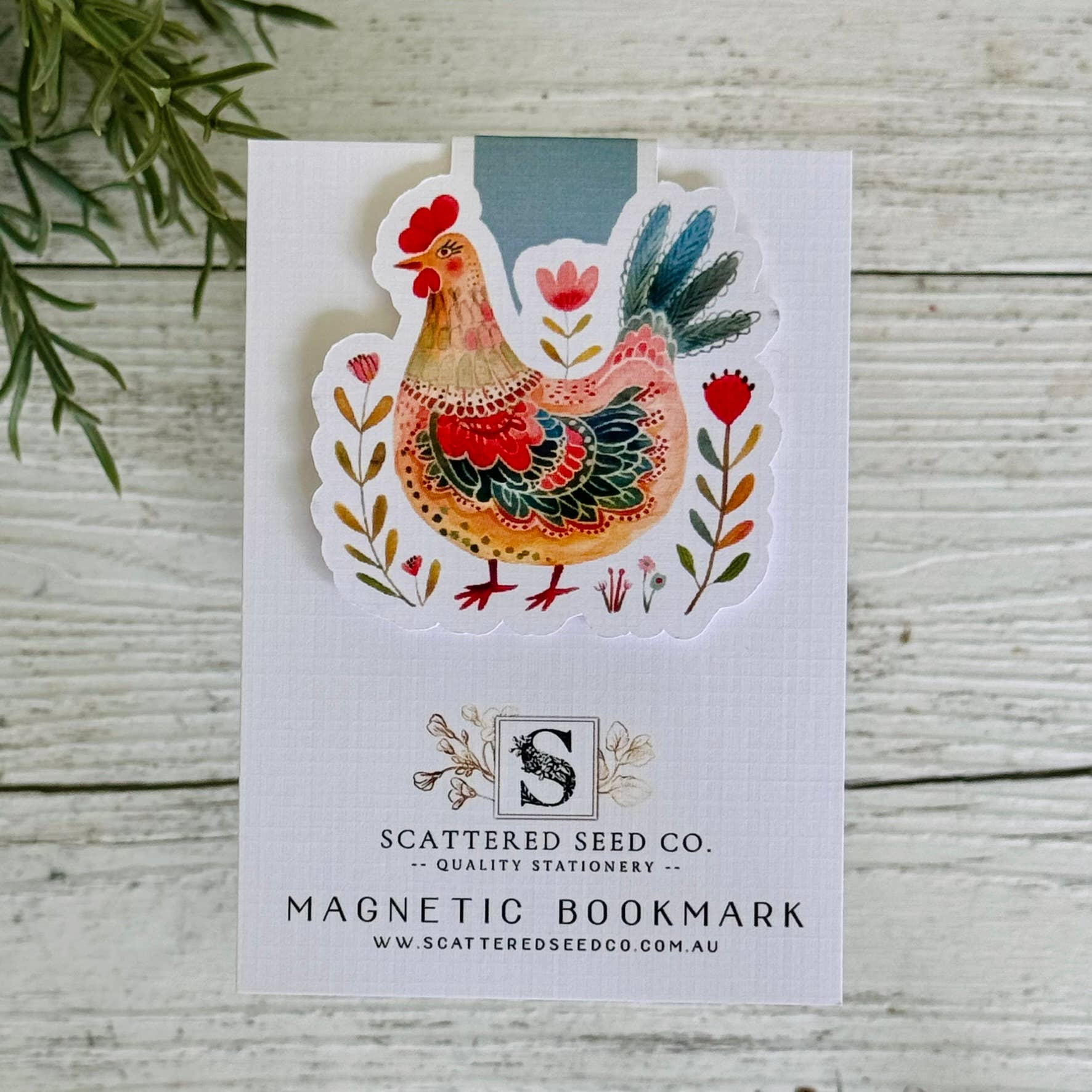 Folk Art Chicken Magnetic Bookmark - Blue Ribbon