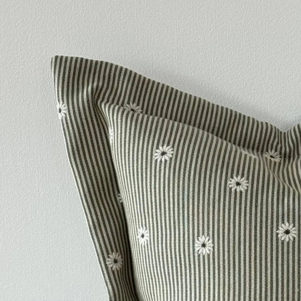 Daisy Sage & Cream Stripe Cushion Cover – 45 × 45 cm