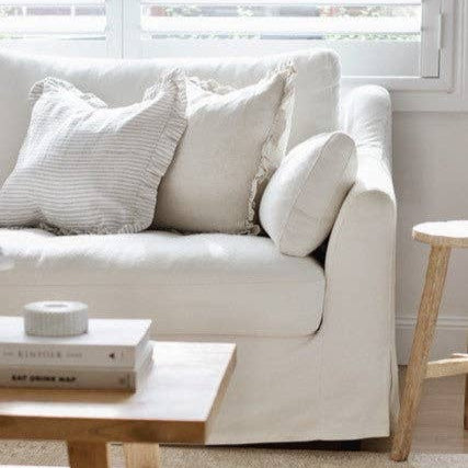 Linen Ruffle Cushion - Grey Stripe Mama and Tochter