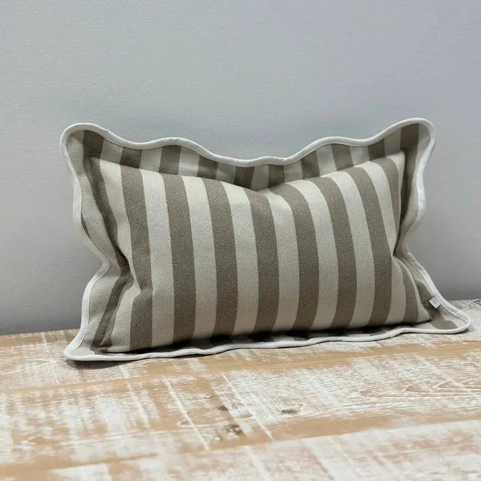 Chloe Greige Stripe Scalloped Edge Cushion Cover – 50×30cm Ellenvale Trade