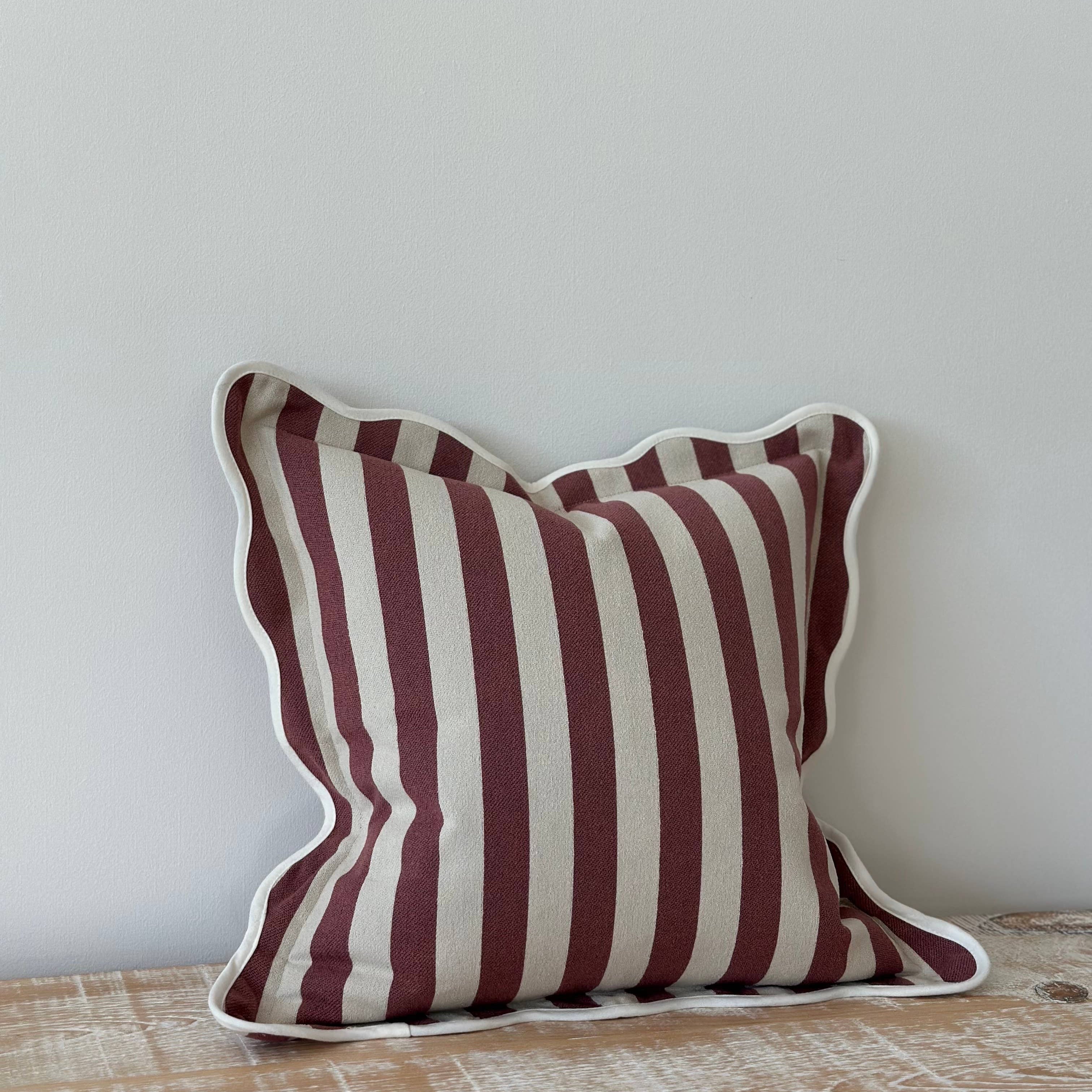 Chloe Plum Stripe Scalloped Edge Cushion Cover Ellenvale Trade