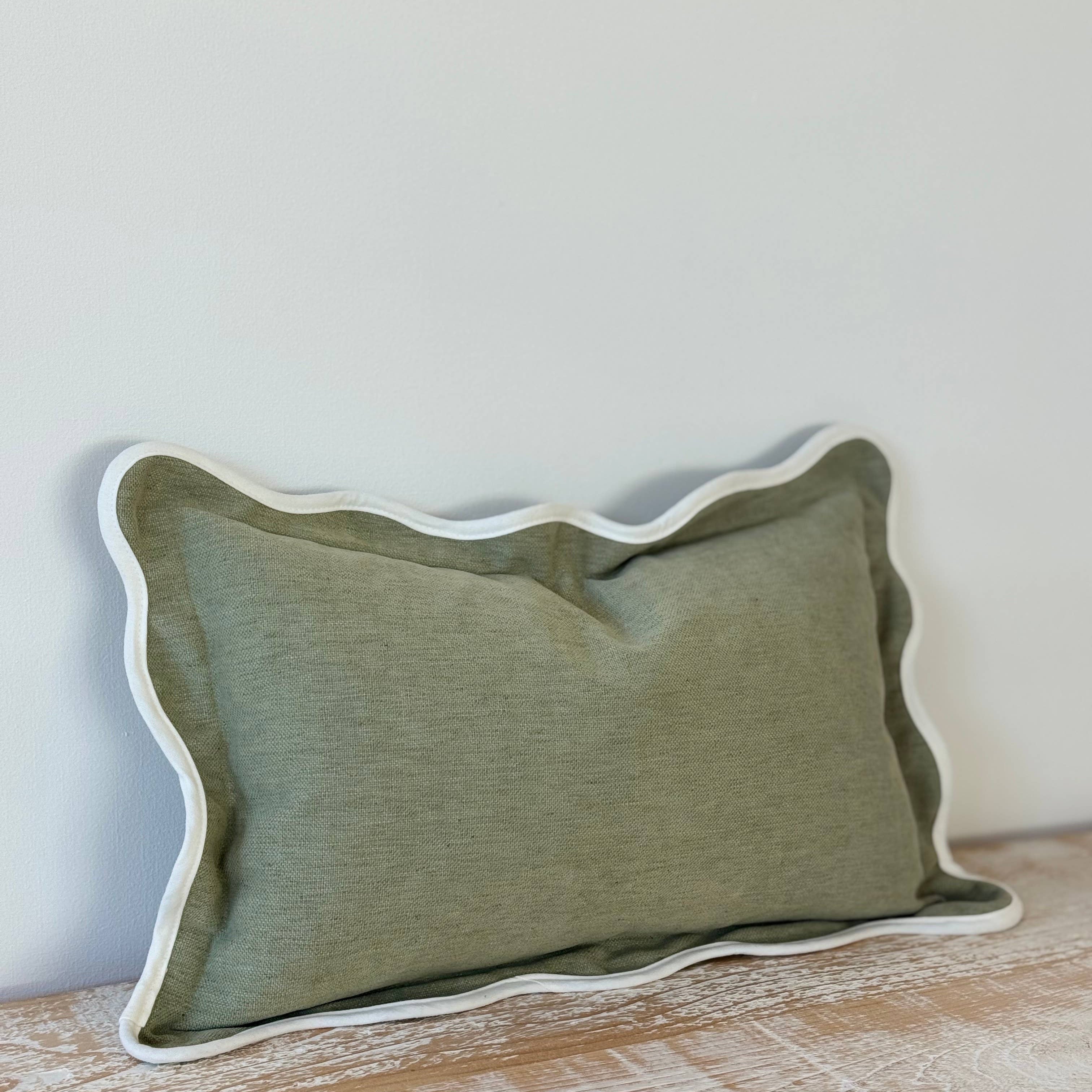 Chloe Sage Scalloped Edge Cushion 50x30 Ellenvale Trade