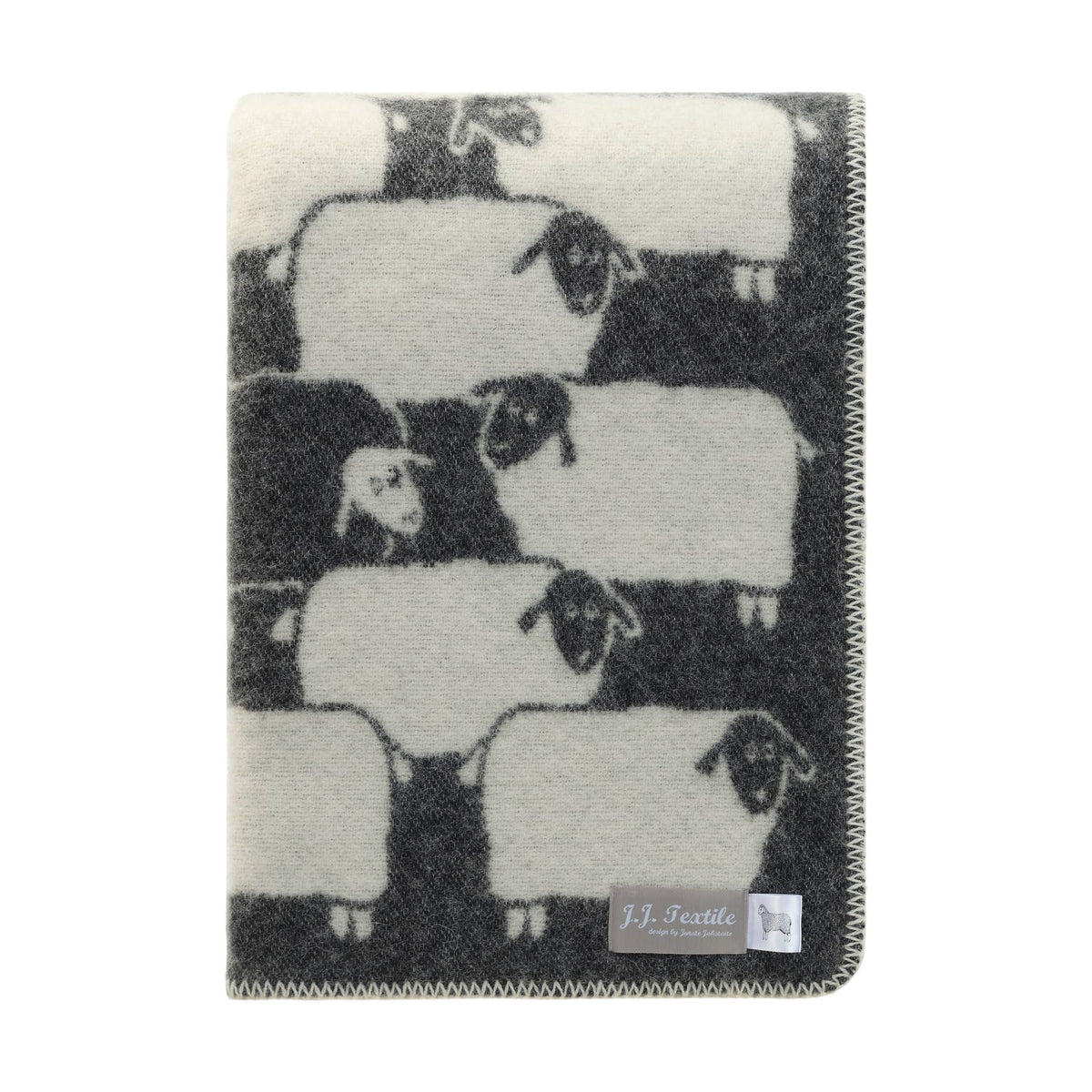 Herd Black Wool Blanket with Sheep Design – 130 x 180 cm
