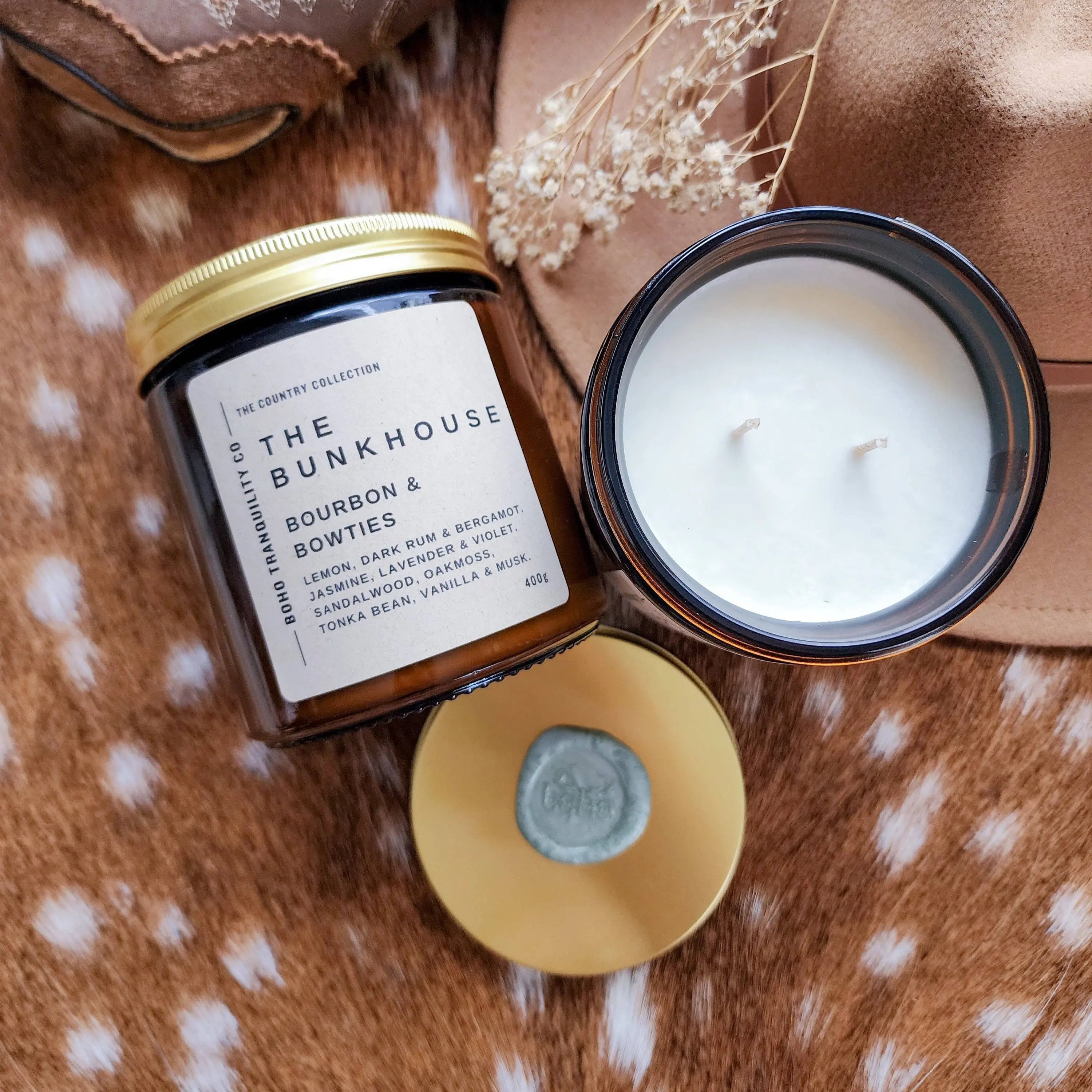 THE BUNKHOUSE CANDLE - Bourbon & Bowties Boho Tranquility Co