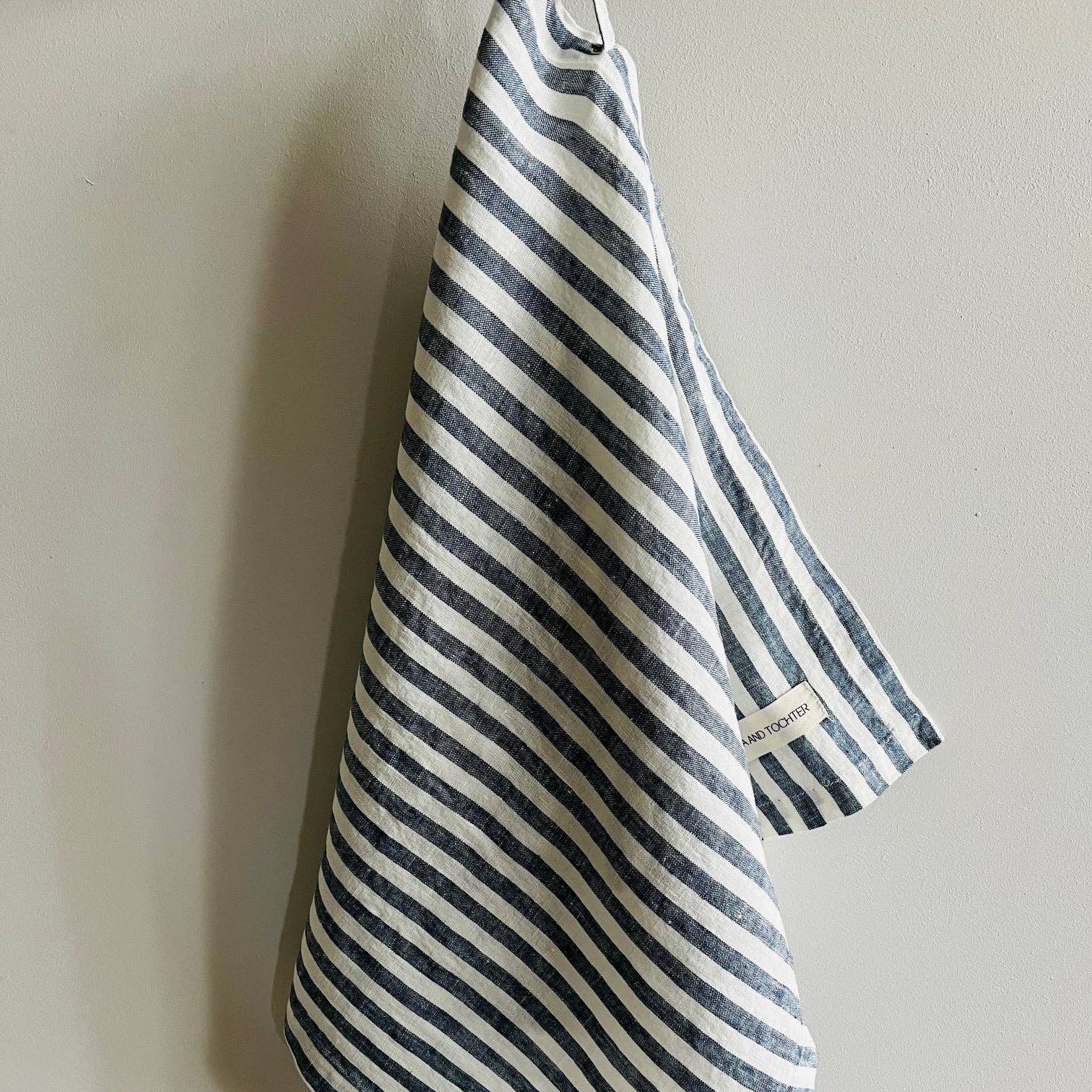 Pure French Linen Tea Towel - Navy Stripe Mama and Tochter
