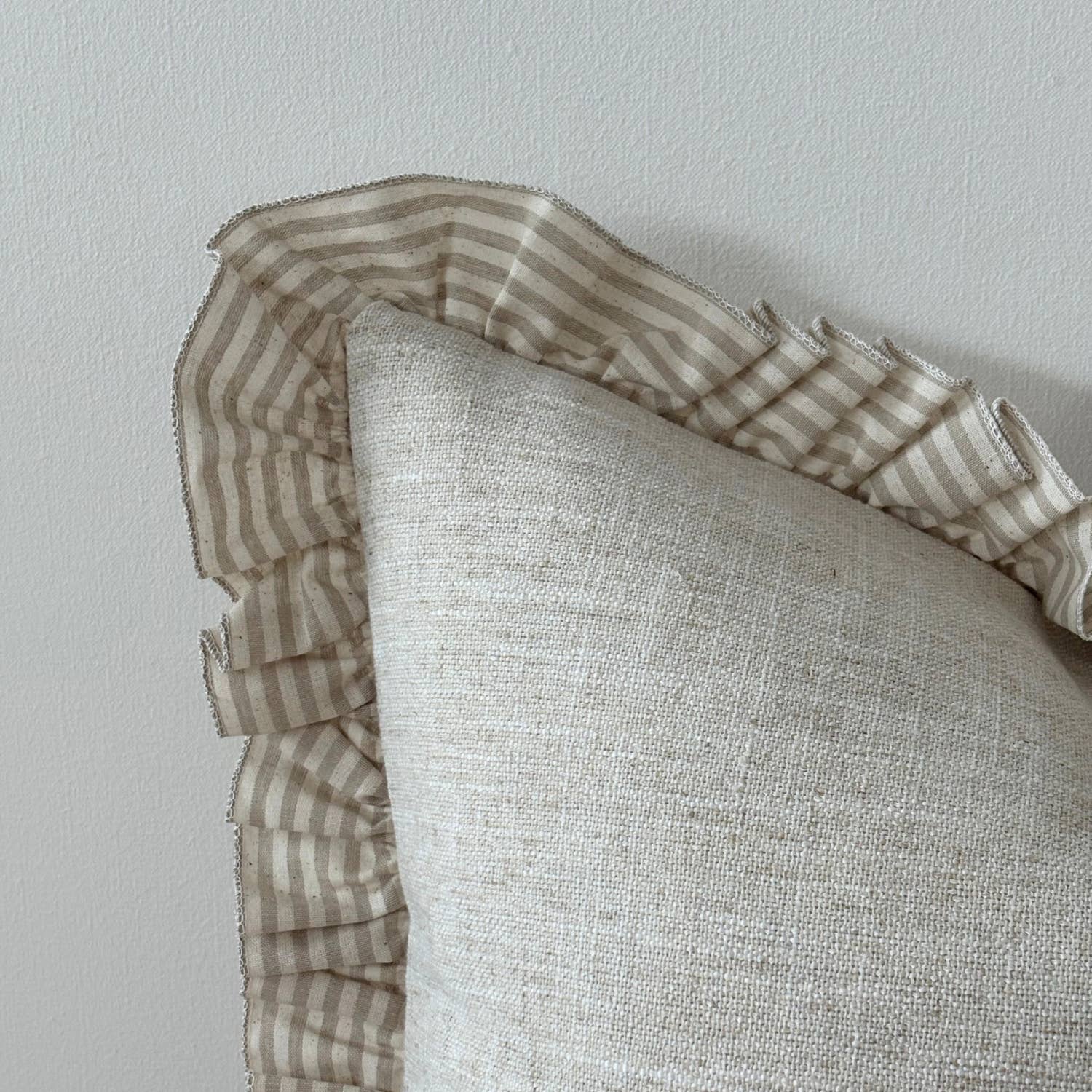 Bella Beige Stripe Ruffle Cushion Cover – 45 × 45 cm