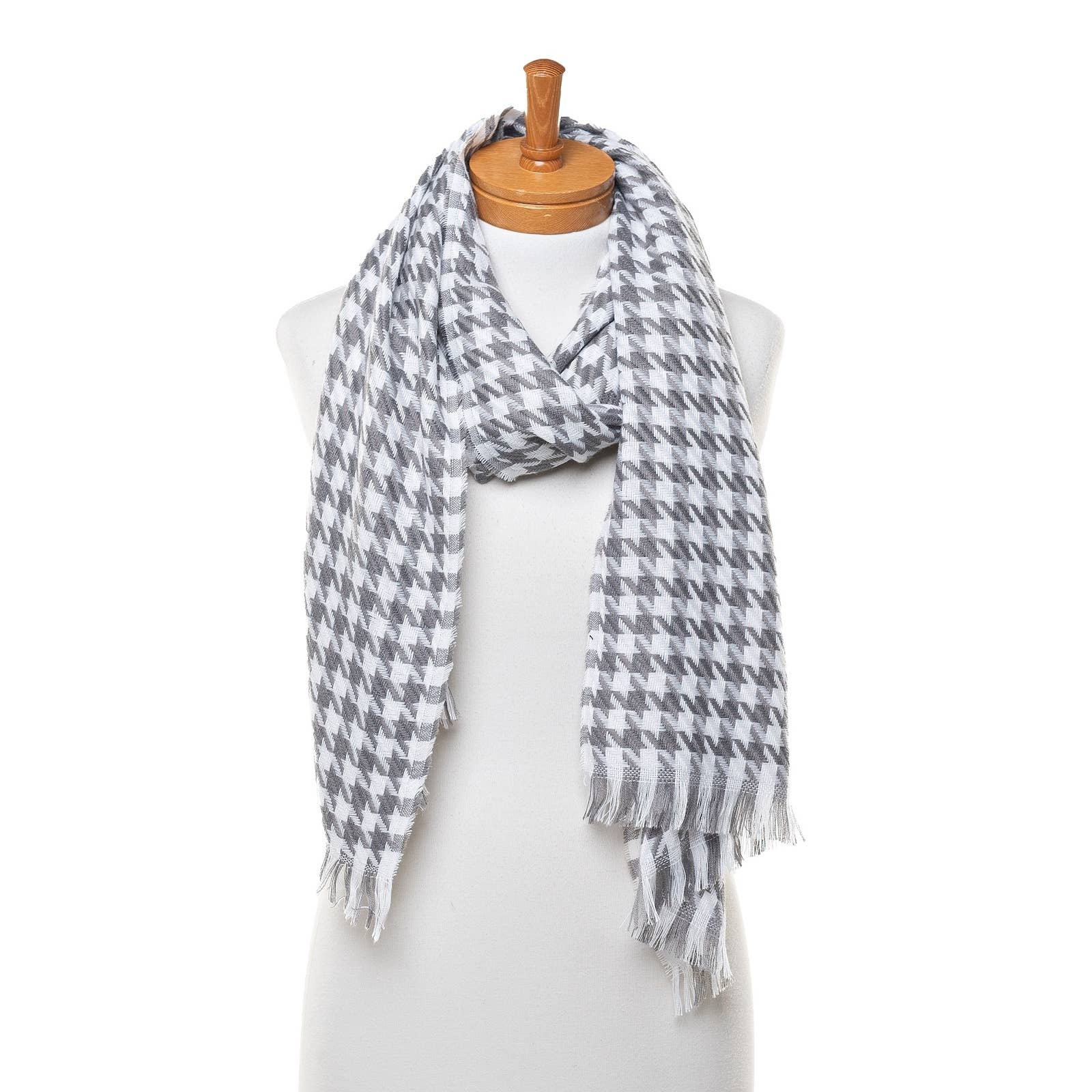 Small Narrow Houndstooth Scarf - Grey (200 x 45cm)