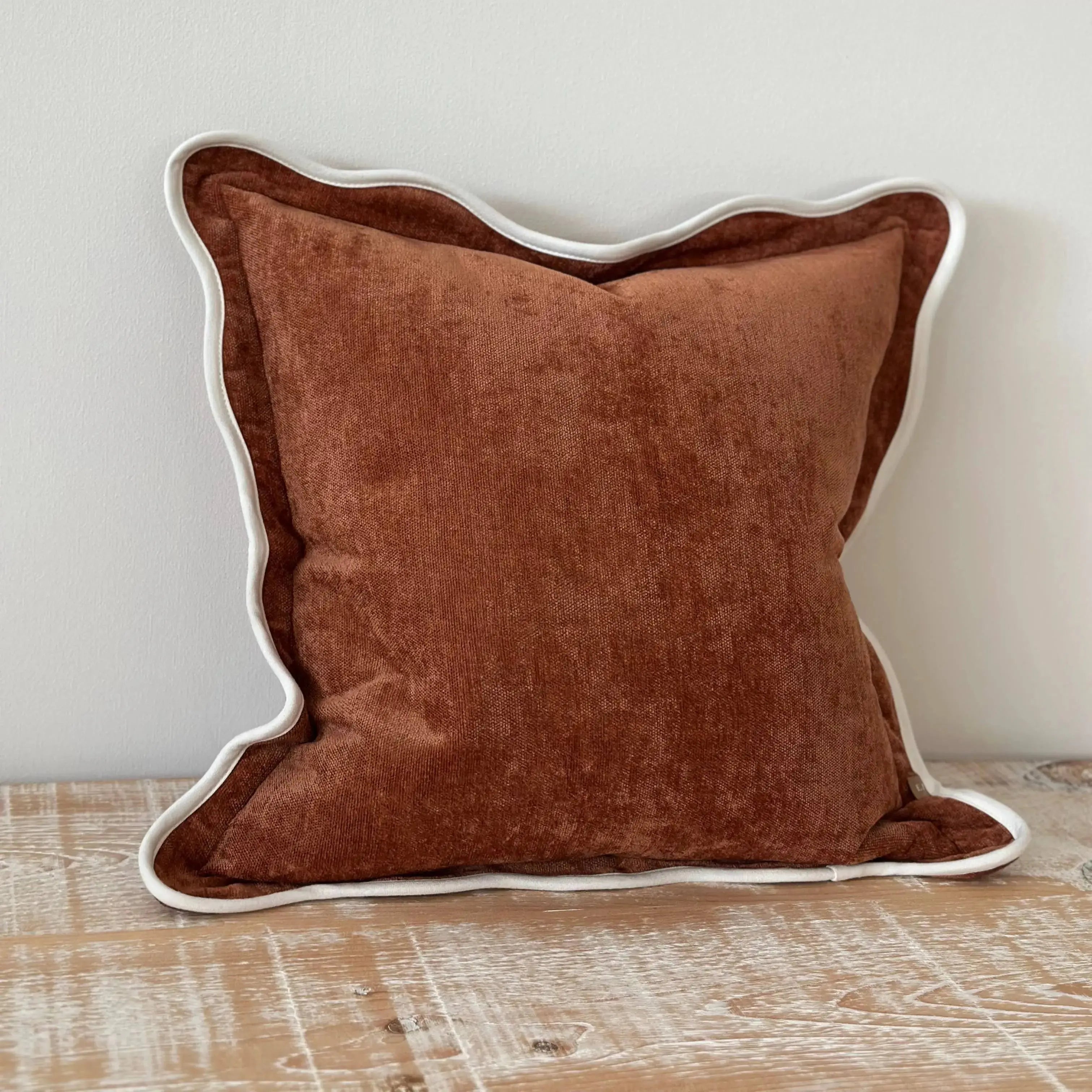 Chloe Rust Scalloped Edge Cushion Cover 45x45 Ellenvale Trade