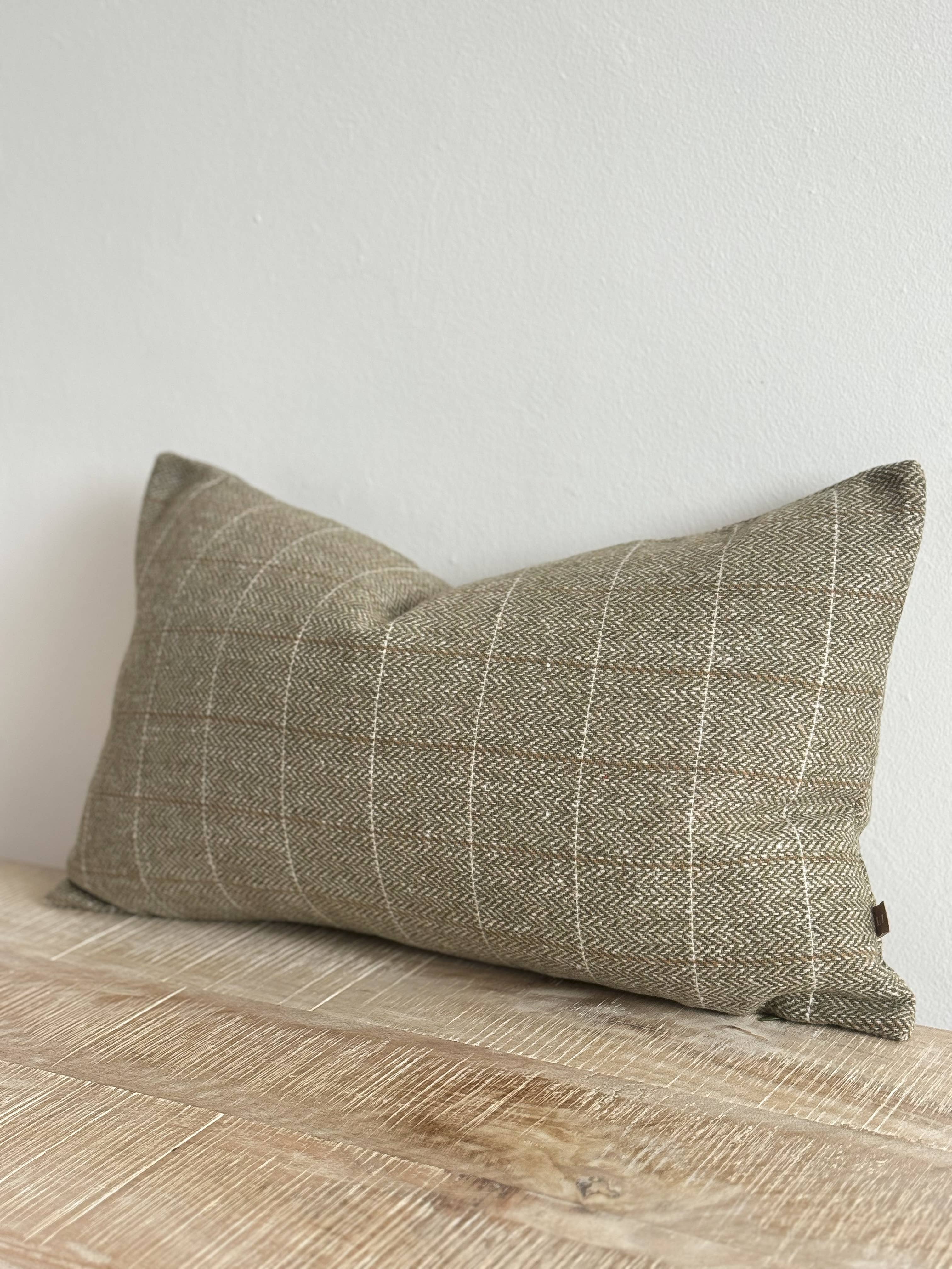 Betty Wool Blend Cushion Cover – Olive Check 50cm x 30cm Ellenvale Trade