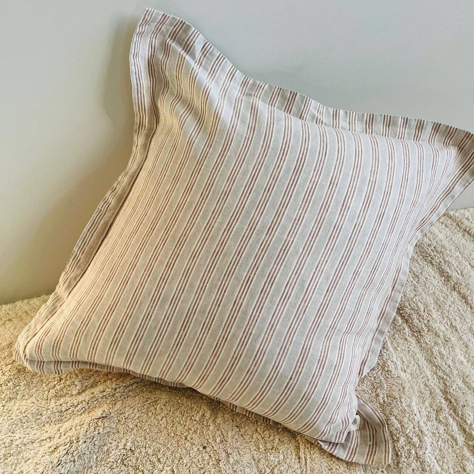 Pure French Linen Cushion Cover with Flange Detail - Biscuit Stripe Mama and Tochter