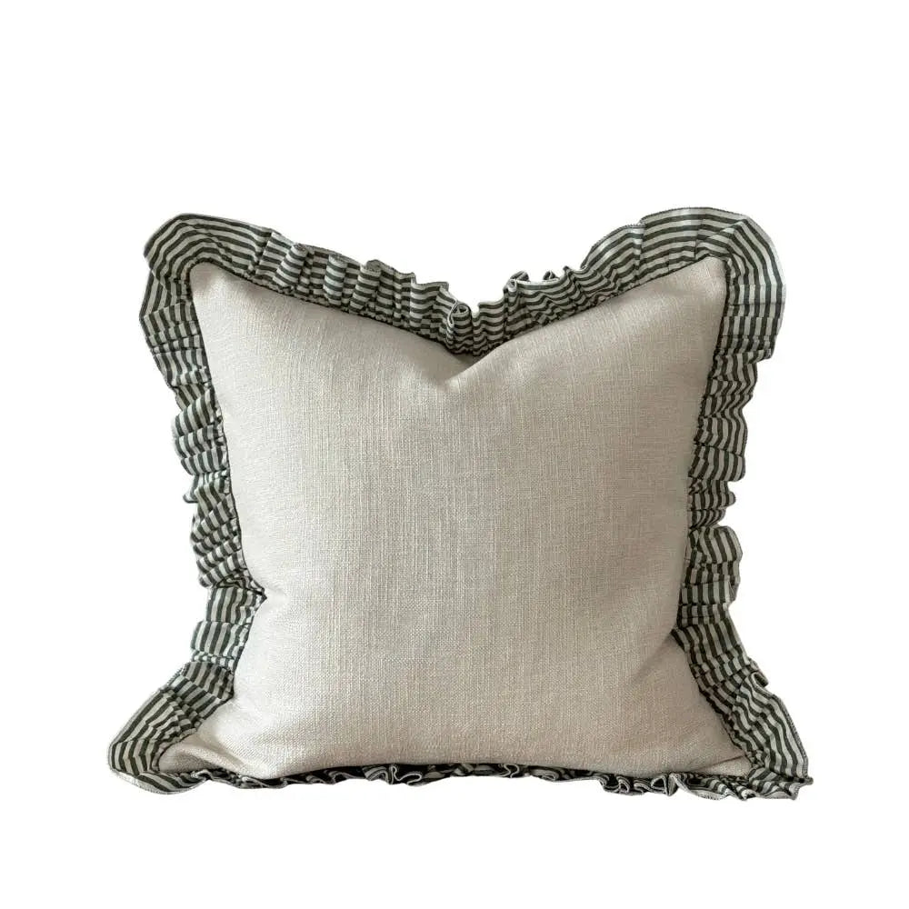 Bella Green & Cream Ruffle Cushion Cover – 45 × 45 cm
