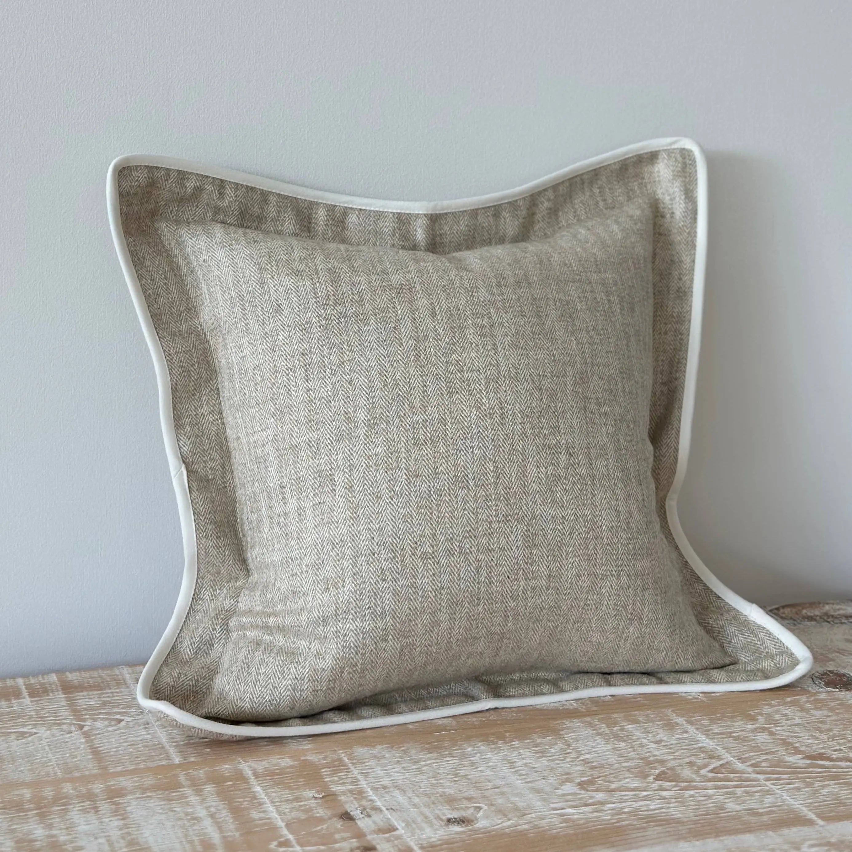 Tia Beige Herringbone Cushion Cover 45 x 45 cm Ellenvale Trade