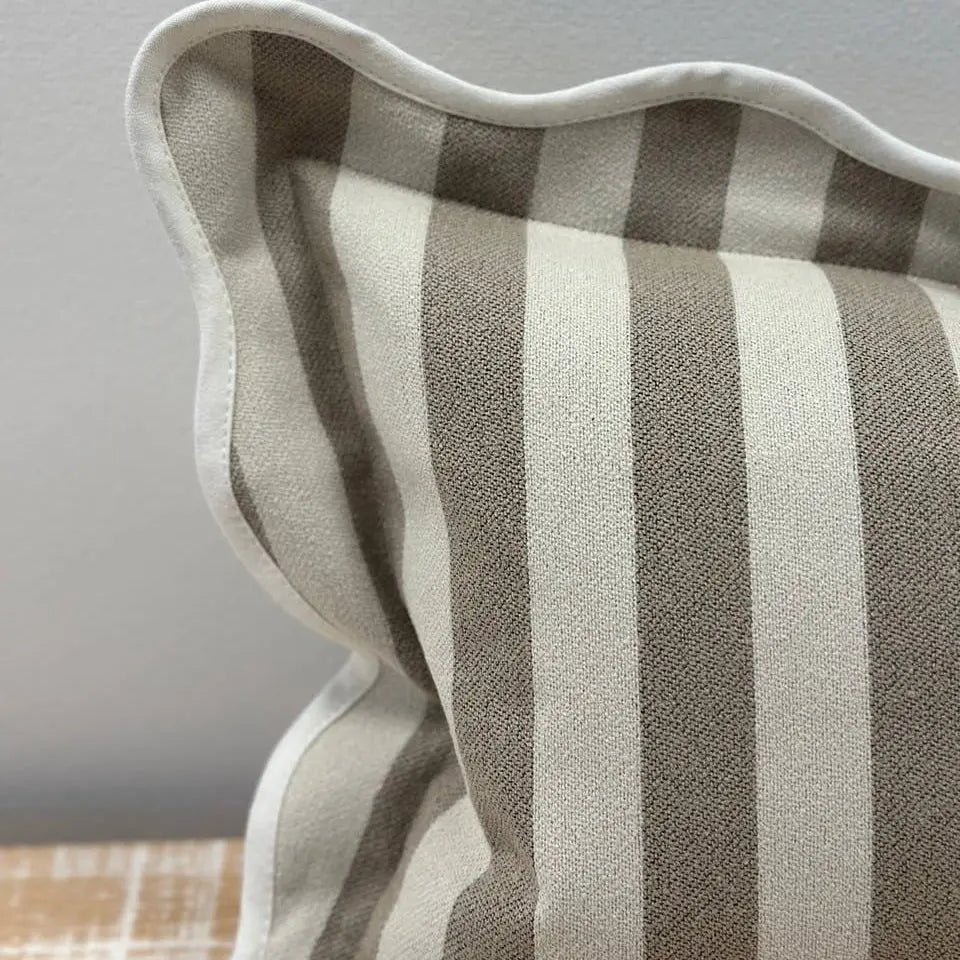 Chloe Greige Stripe Scalloped Edge Cushion Cover – 50×30cm Ellenvale Trade