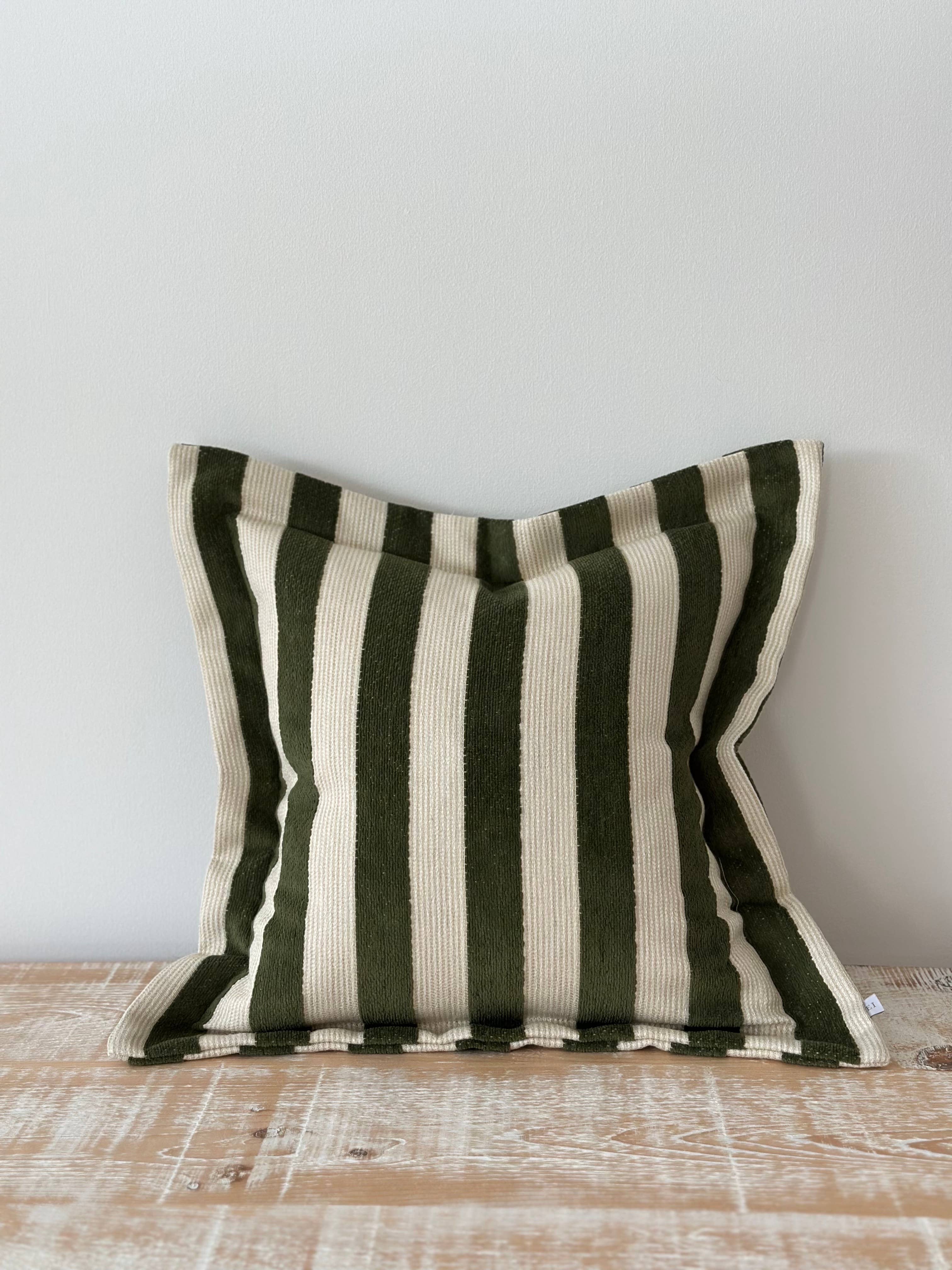 Orla Olive Green Stripe Cushion Cover 45cm × 45cm Ellenvale Trade