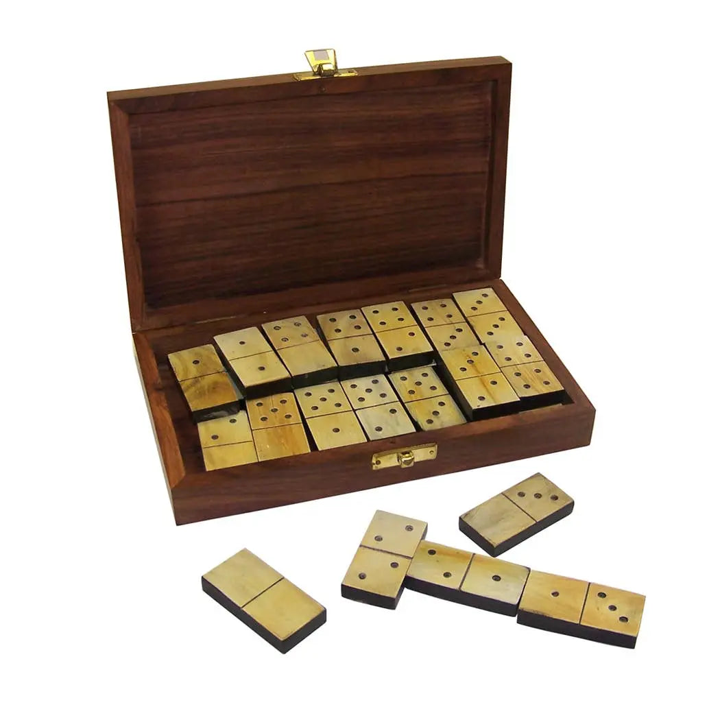 Colonial Ox Horn Domino Set – 28 Piece Set in 8" Wooden Storage Box