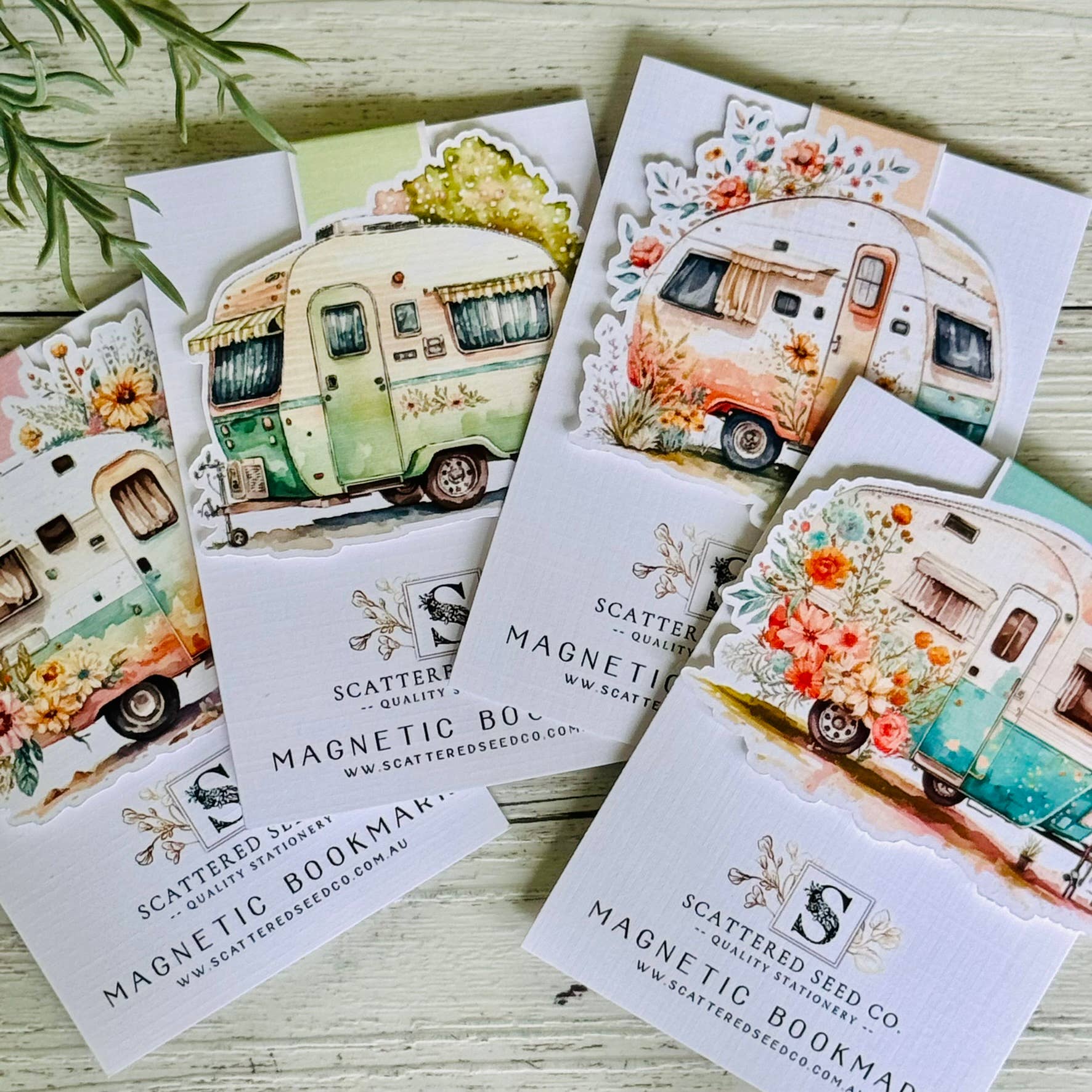 Floral Vintage Caravan Magnetic Bookmarks set of 4: Set of all 4 please Scattered Seed Co