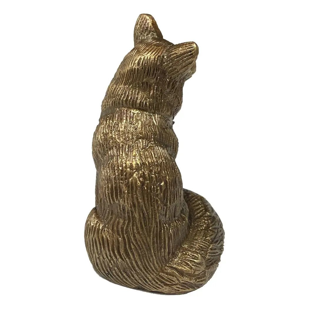 Antiqued Solid Brass Sitting Fox – Tabletop Decor / Paperweight X Small