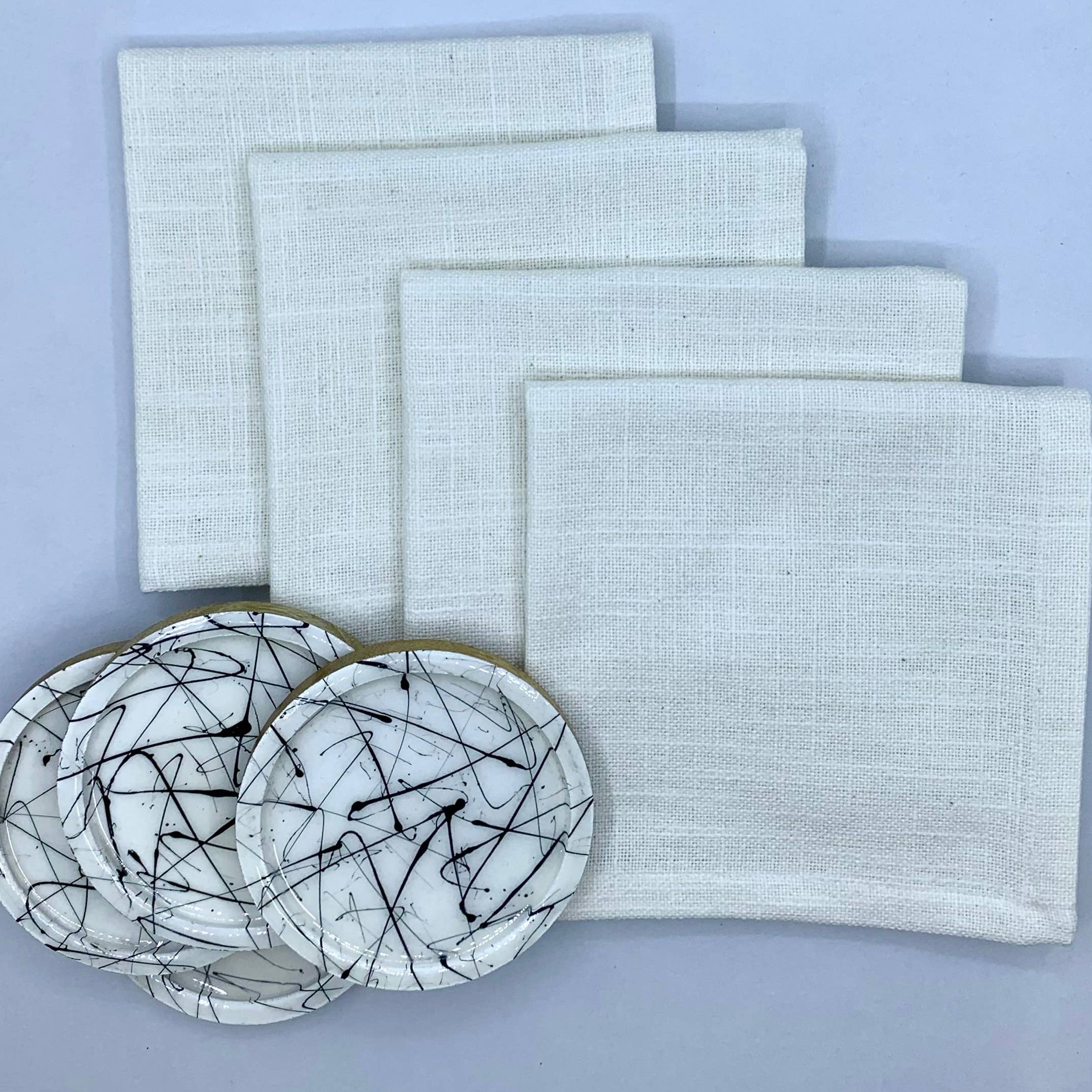 Gift Pack -Set Of 4 wood Coasters & Cocktail napkins Rich Home Linens