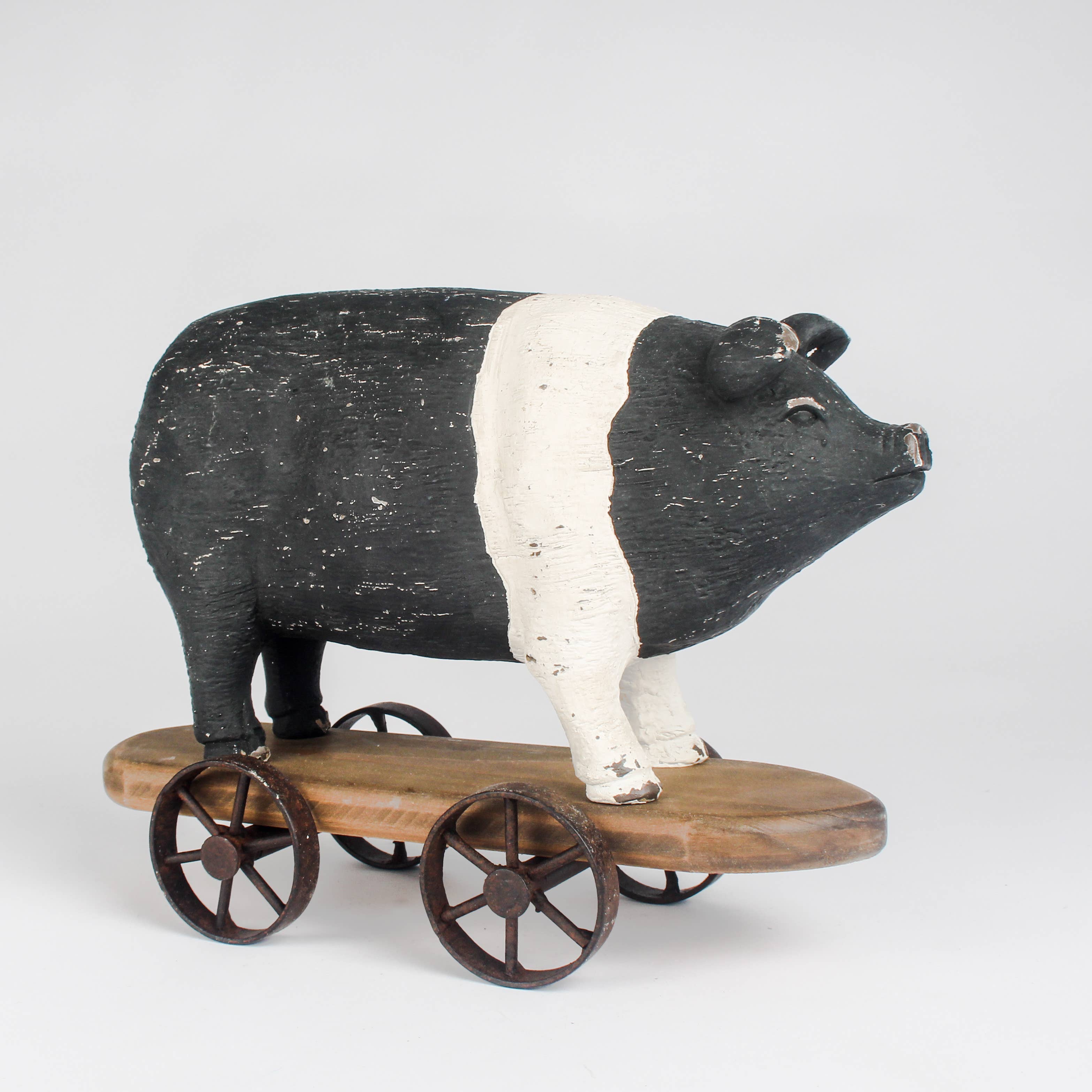 Vintage Farm House Black & White Pig on Wheels Originals International Ltd