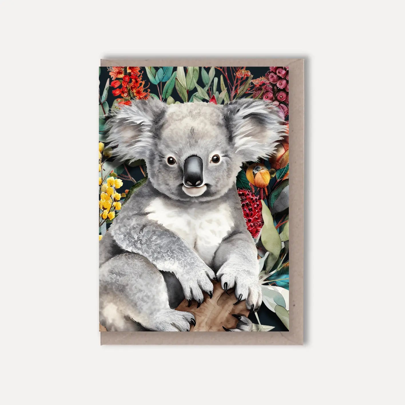 Australian Koala on Native Florals greeting card Scattered Seed Co