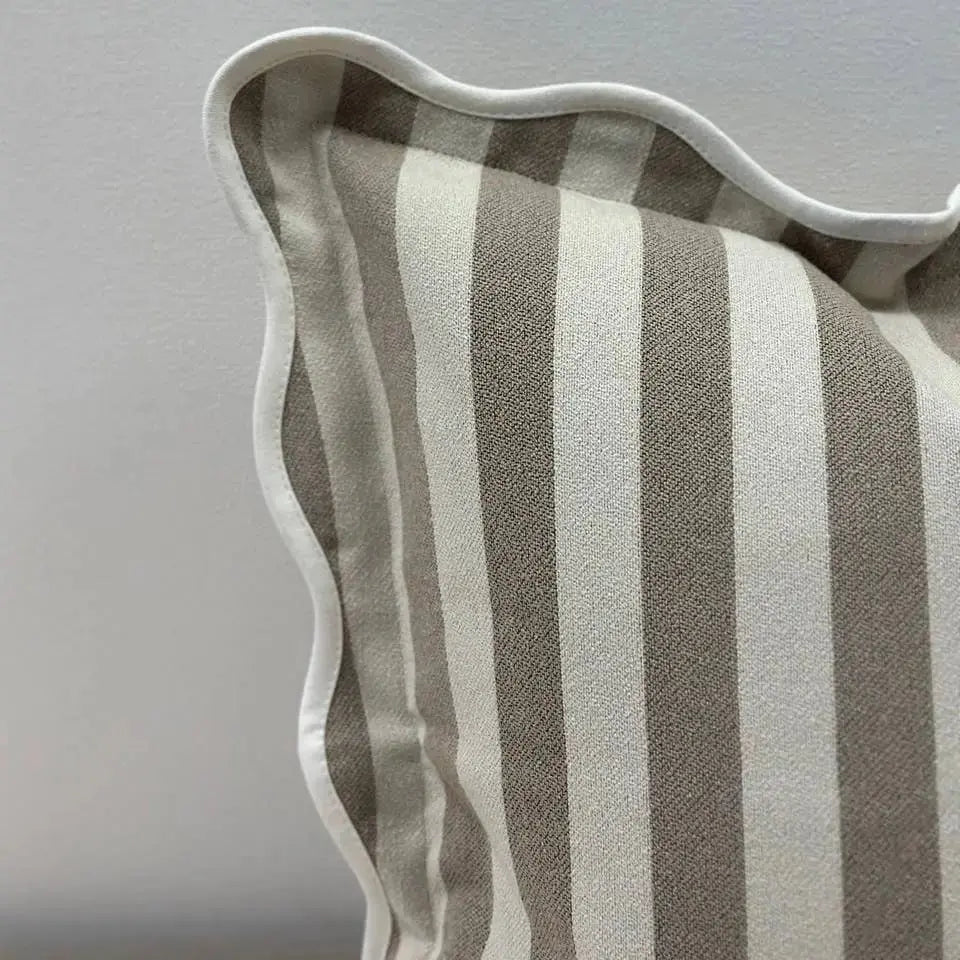 Chloe Greige Stripe Scalloped Edge Cushion Cover – 45×45cm Ellenvale Trade