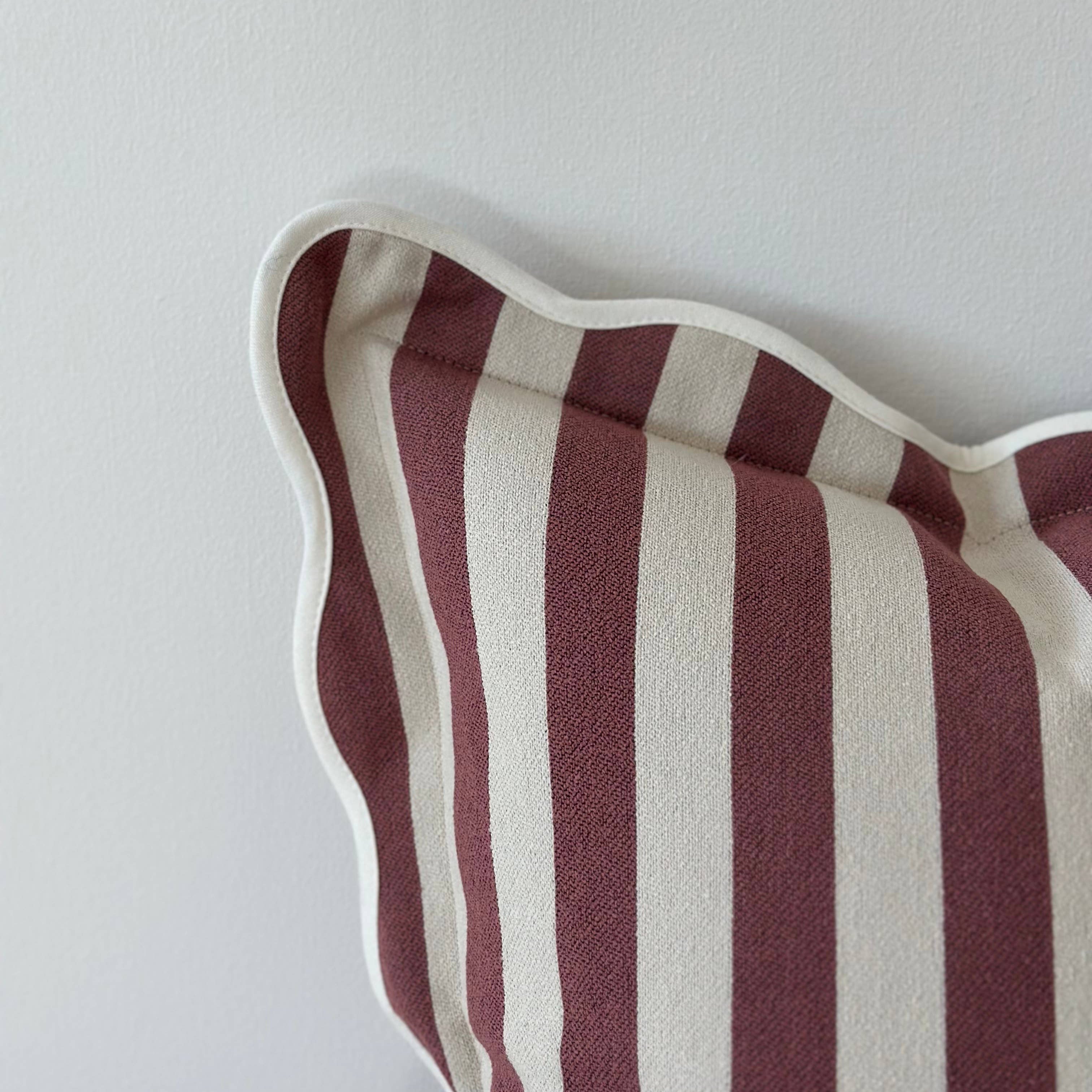 Chloe Plum Stripe Scalloped Edge Cushion Cover Ellenvale Trade