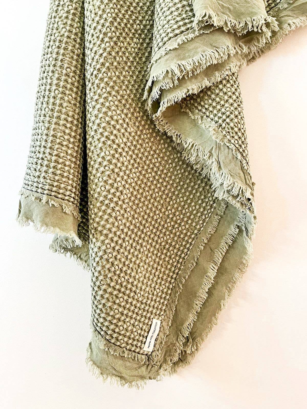 Organic Cotton Rustic Waffle Throw Blanket - Light Olive Mama and Tochter