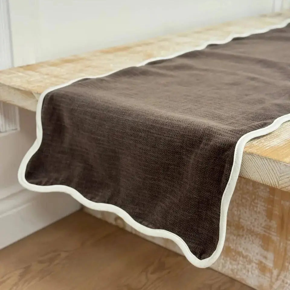 Chloe Dark Brown Scalloped Table Runner – 225 × 35 cm Ellenvale Trade