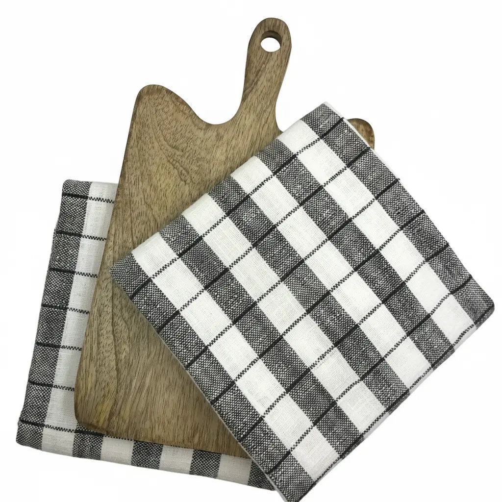 Gift Pack – Set of 2 Kitchen Towels & Wooden Chopping Board - Black